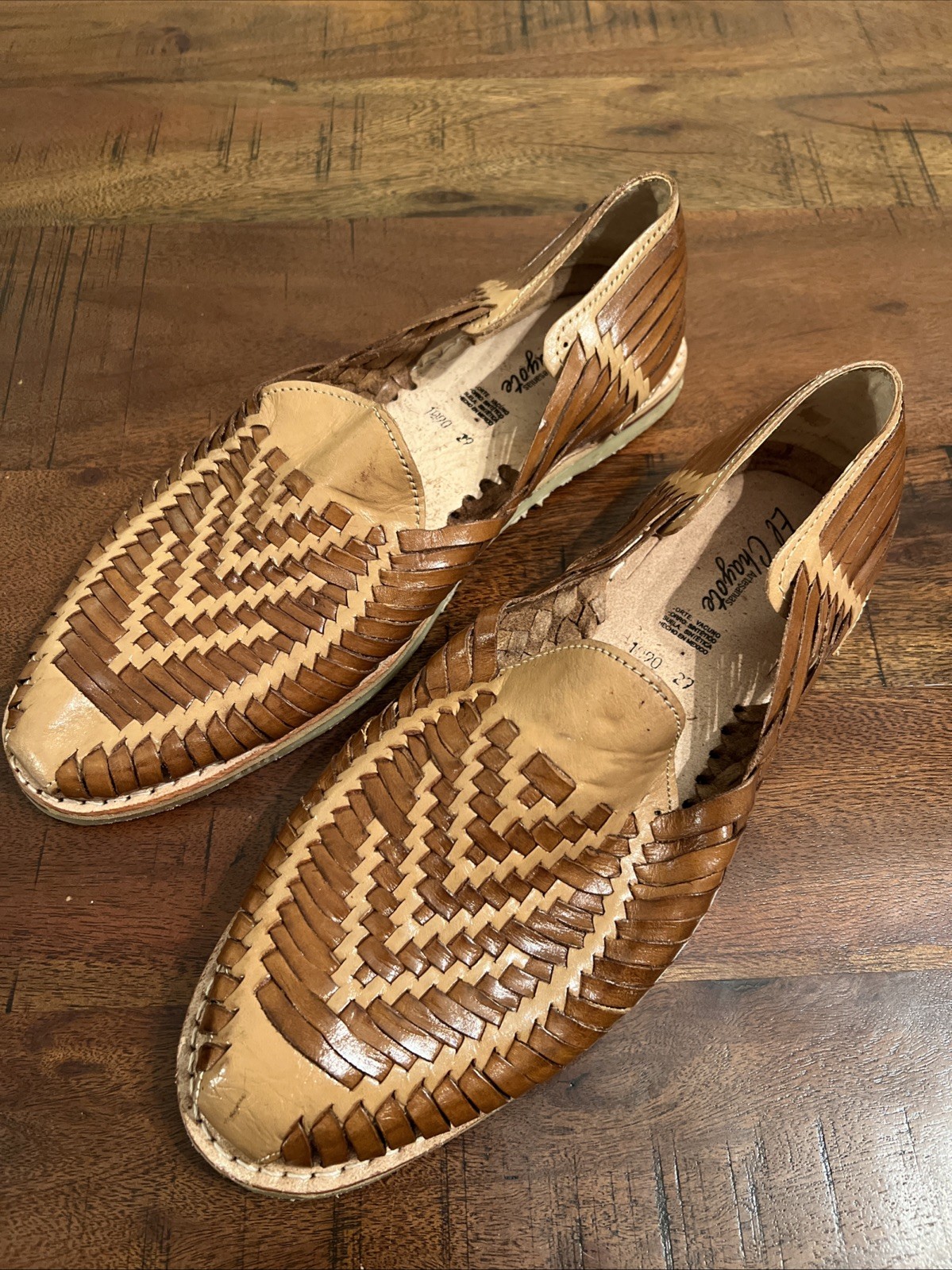 Mens Leather Huarache Sandals Brown Woven SlipOn Handmade Mexico 29 US M 11-11.5