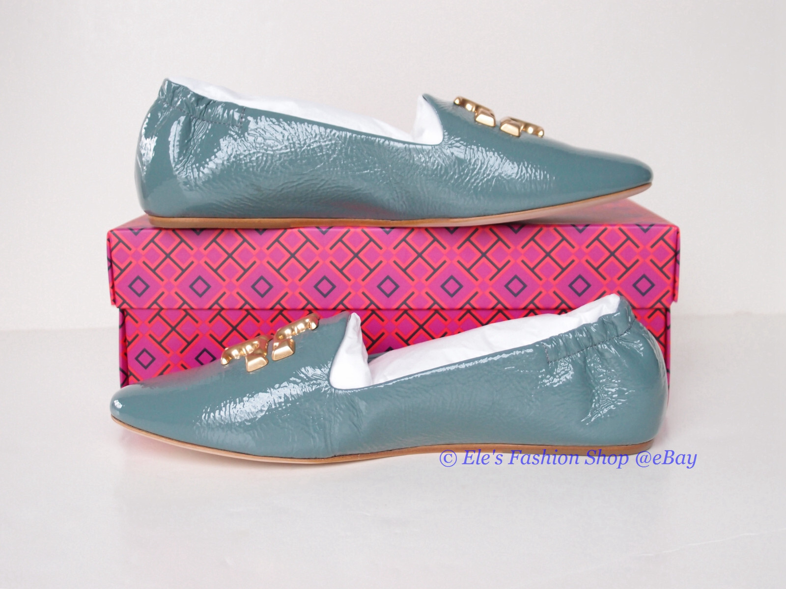 NIB Tory Burch Eleanor Leather Loafer Arctic BLUE US 7.5 8 8.5 9 9.5 AUTHENTIC