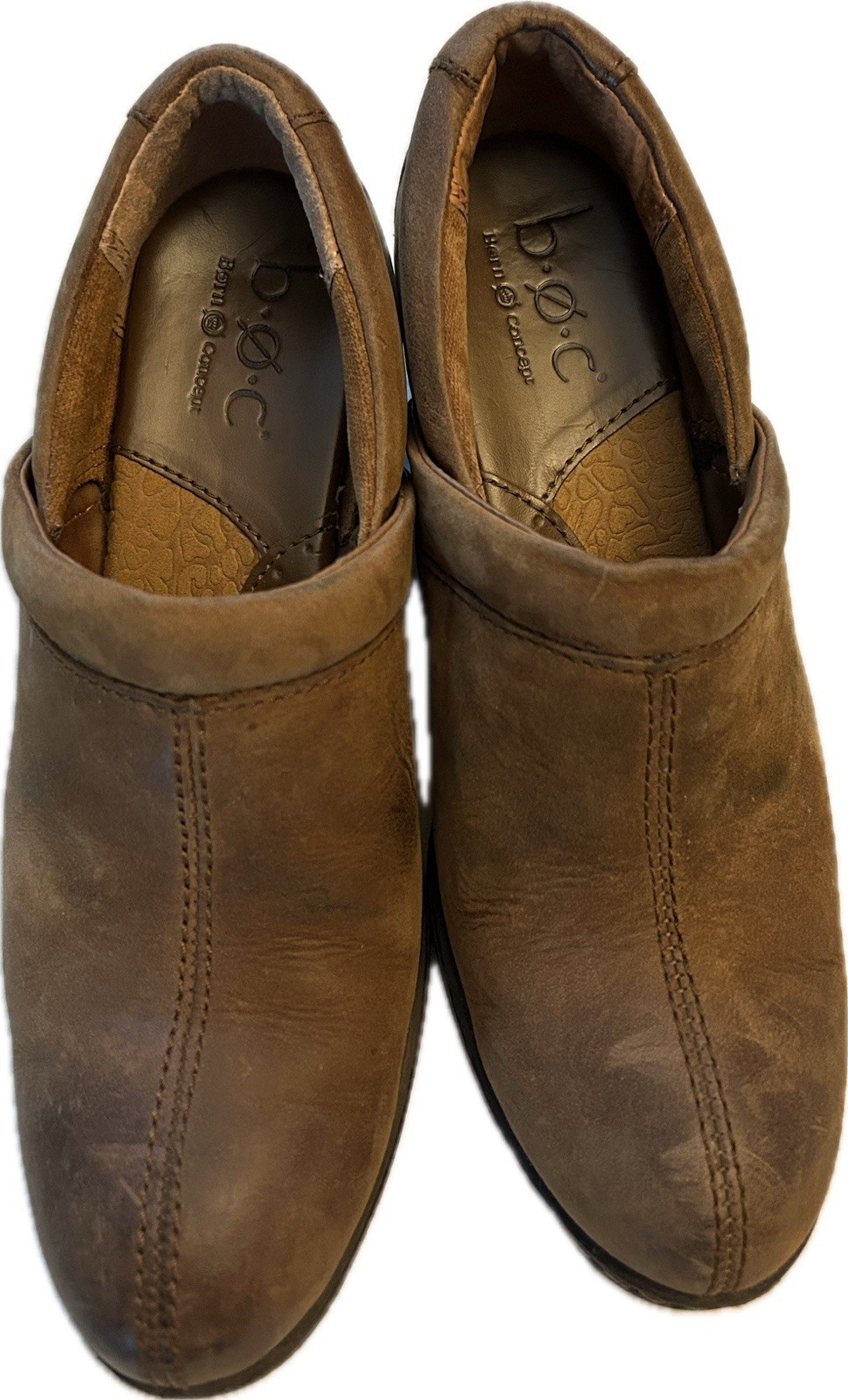 b.o.c. Women’s Brown Leather Round Toe Slip-On Block Heel Pumps EU 38