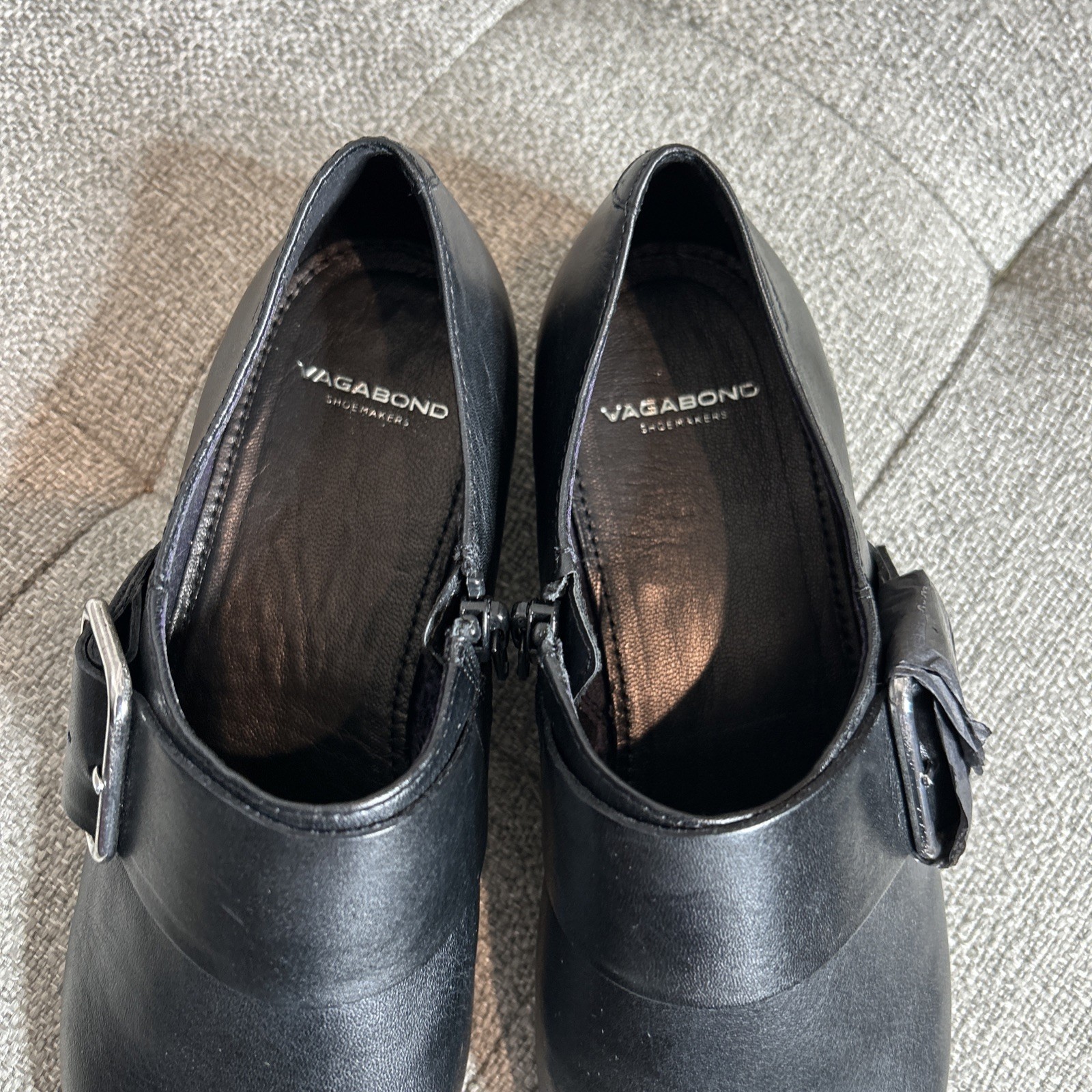 Vagabond Black Kaitlin Leather Buckle Women Shoes Pointed Toe Buckle Zip Size 38