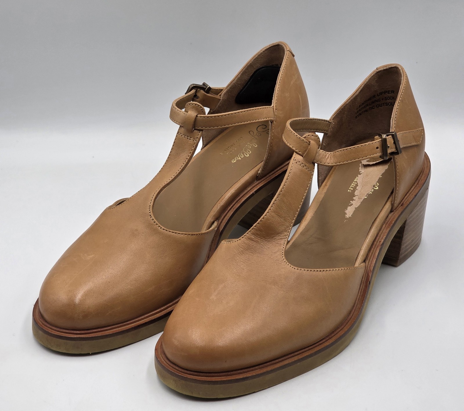 Seychelles Soulmate Size 10 Tan Leather T-Strap Mary Jane Block Heel Pumps 2.5in