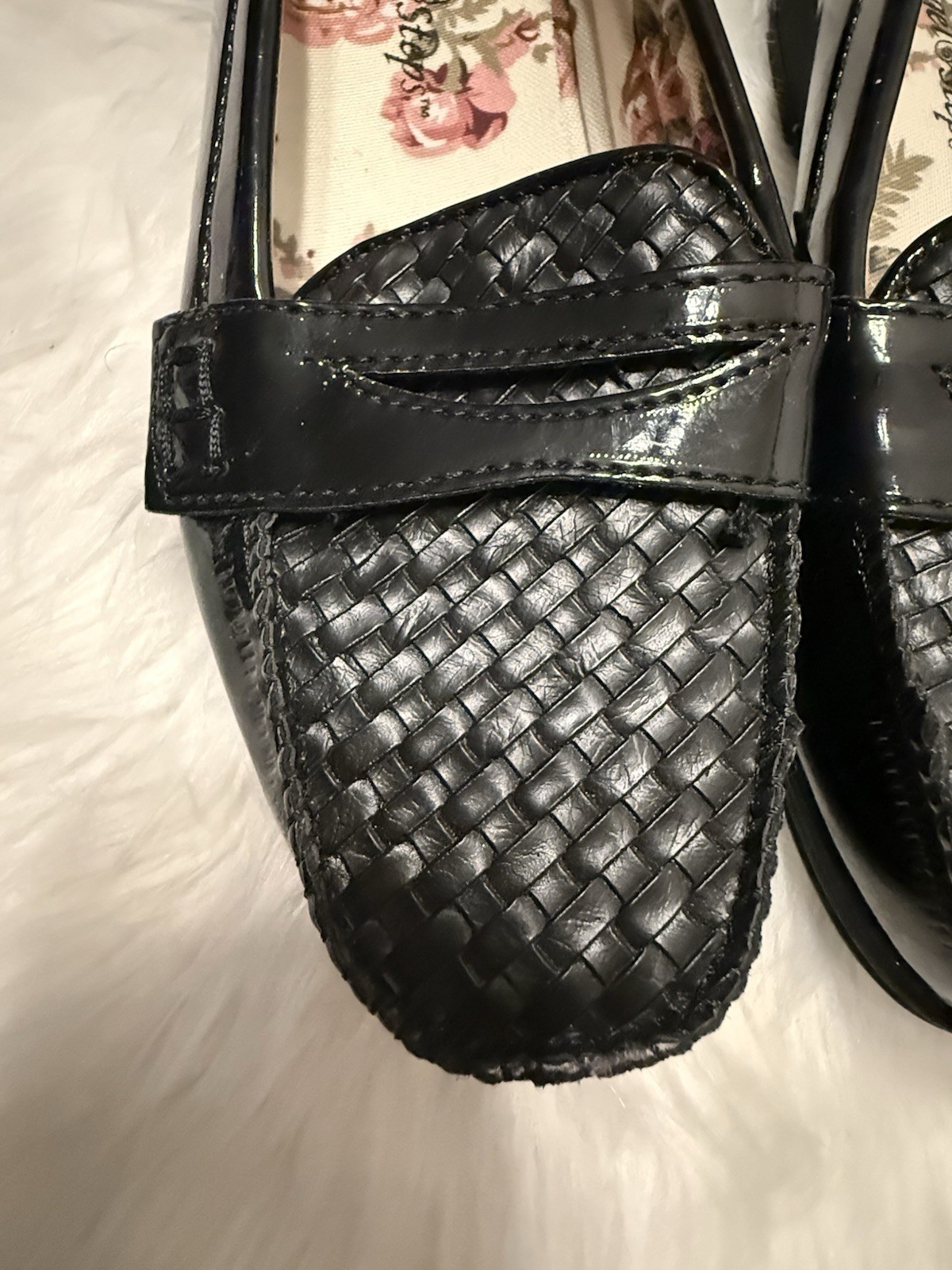 Angel Steps Womens Black Woven Slip-On Loafer Flats Square Toe Synthetic Sz 5