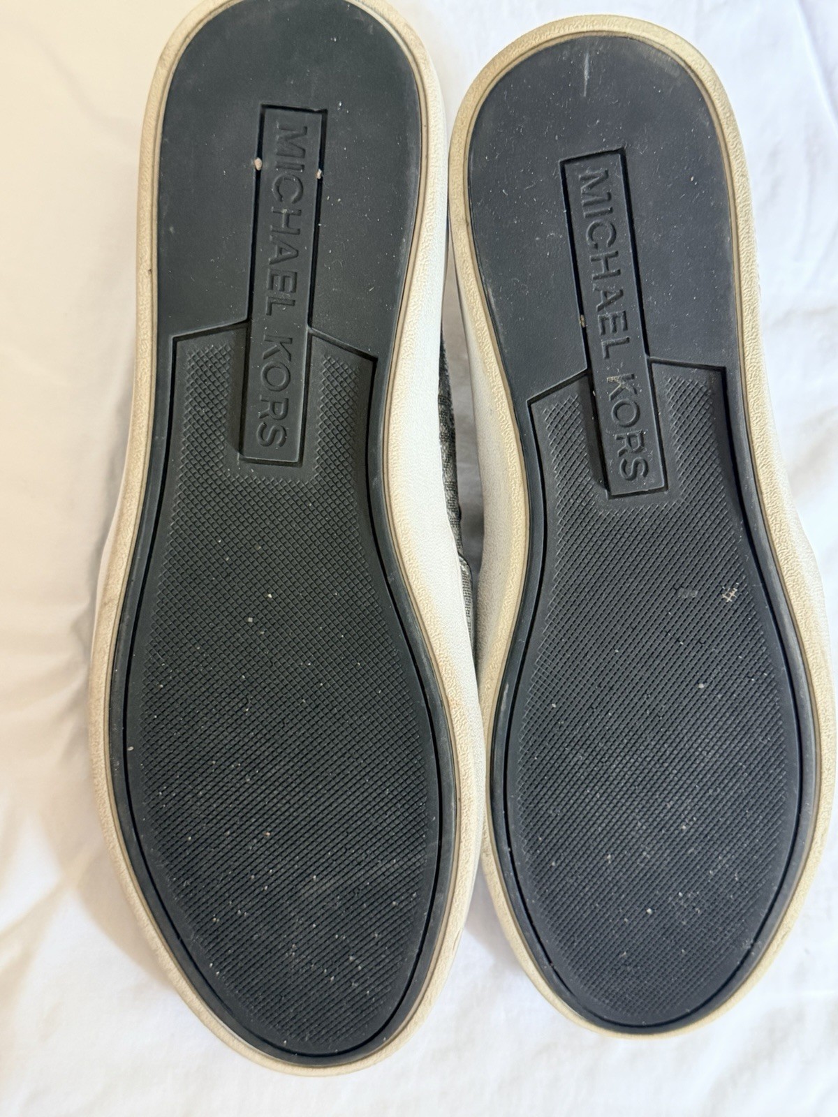 Michael Kors Silver Metallic Slip-On Low Top Sneakers Black MK Logo Print