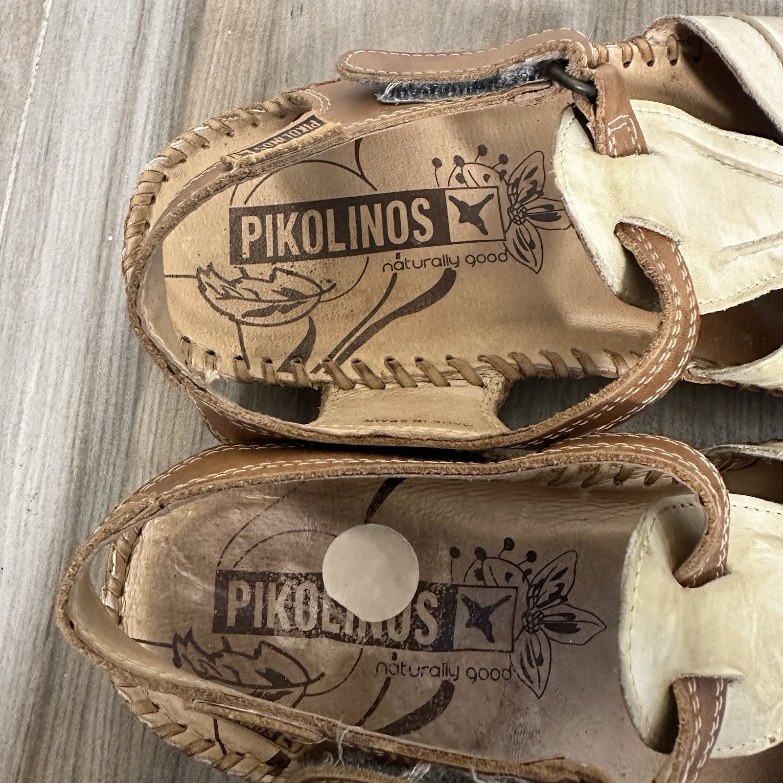 PIKOLINOS EU 37/US 6.5- 7 White & Brandy Leather Floral Sandals Casual Travel