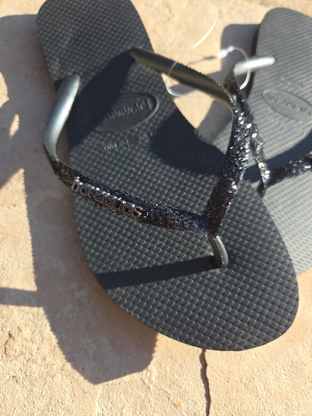 HAVAIANASB BLACK Slim GLITTER II Womens 9-10 W Sandals Size 39-40 NWT
