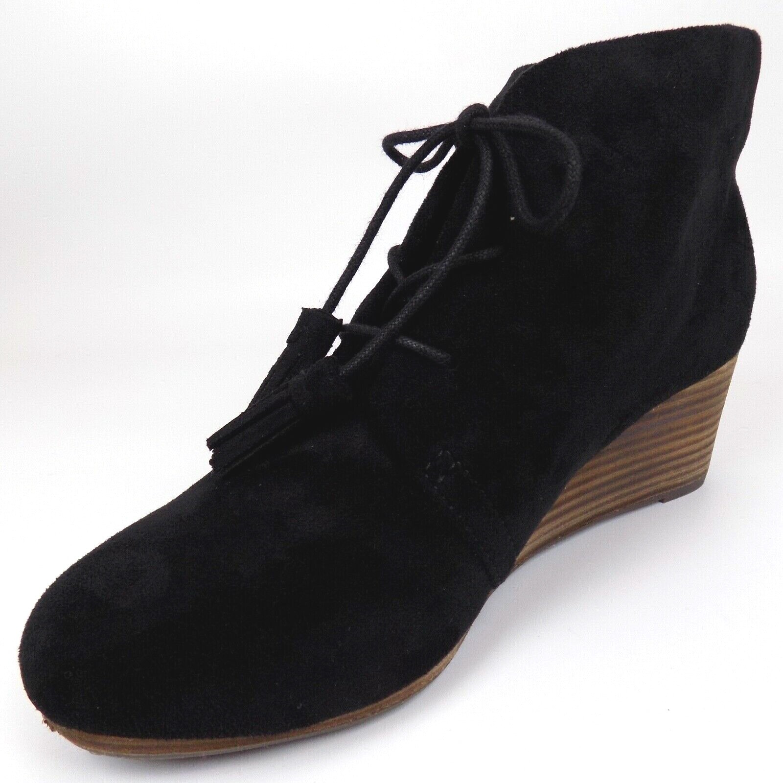 DR. SCHOLL’S Women Dakota Wedge Ankle Lace Booties Size 7.5 WIDE, Black Faux Sue