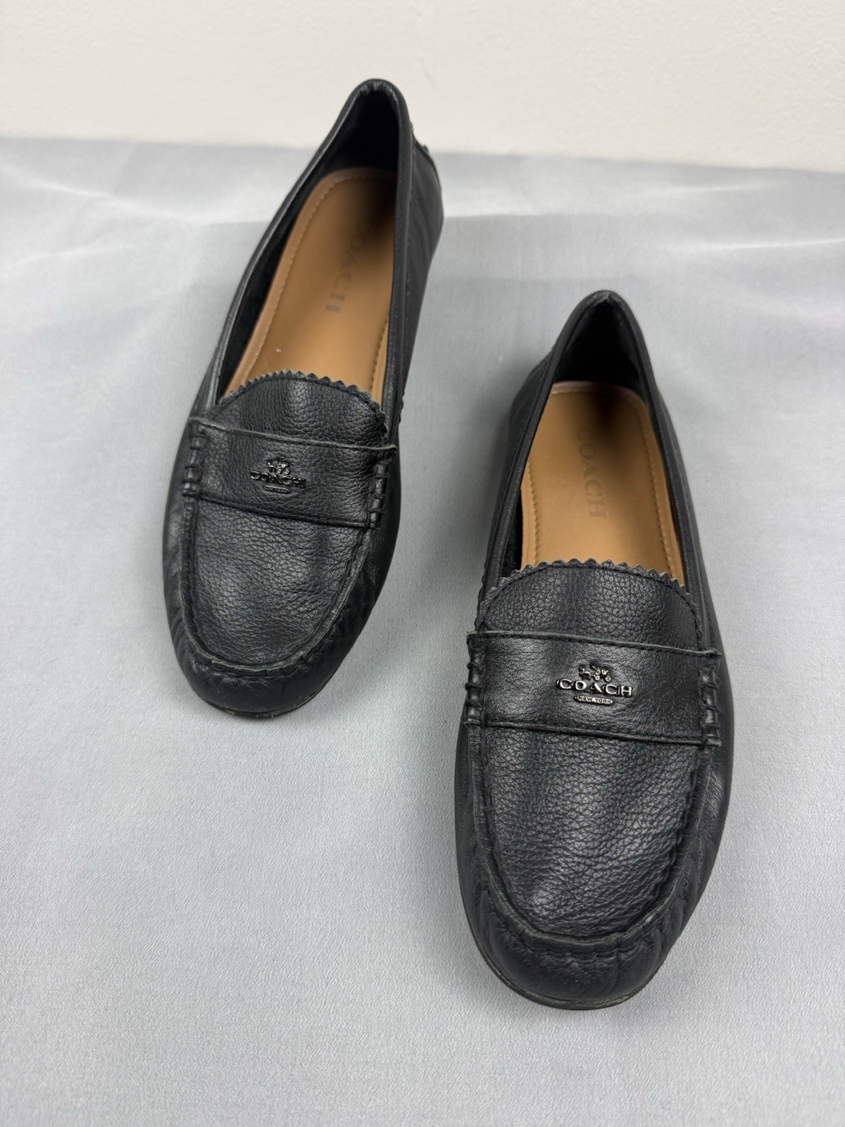 Coach Odette Black Leather Loafers Women’s 7.5B Slip On Flats Shoes