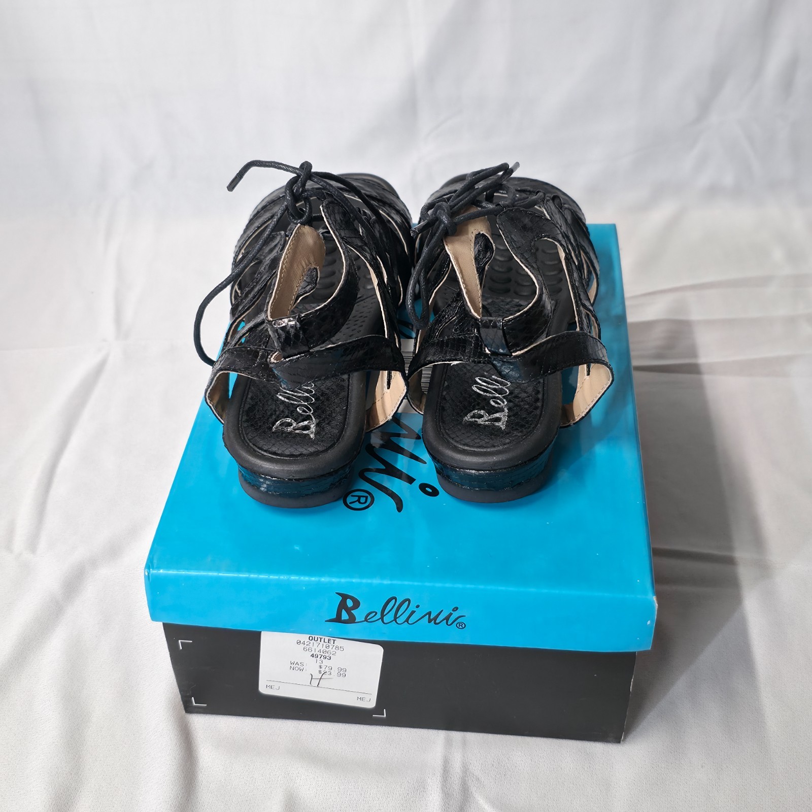 Bellini Women’s Black Snake Flat Sandals Size 6.5 M New In Box