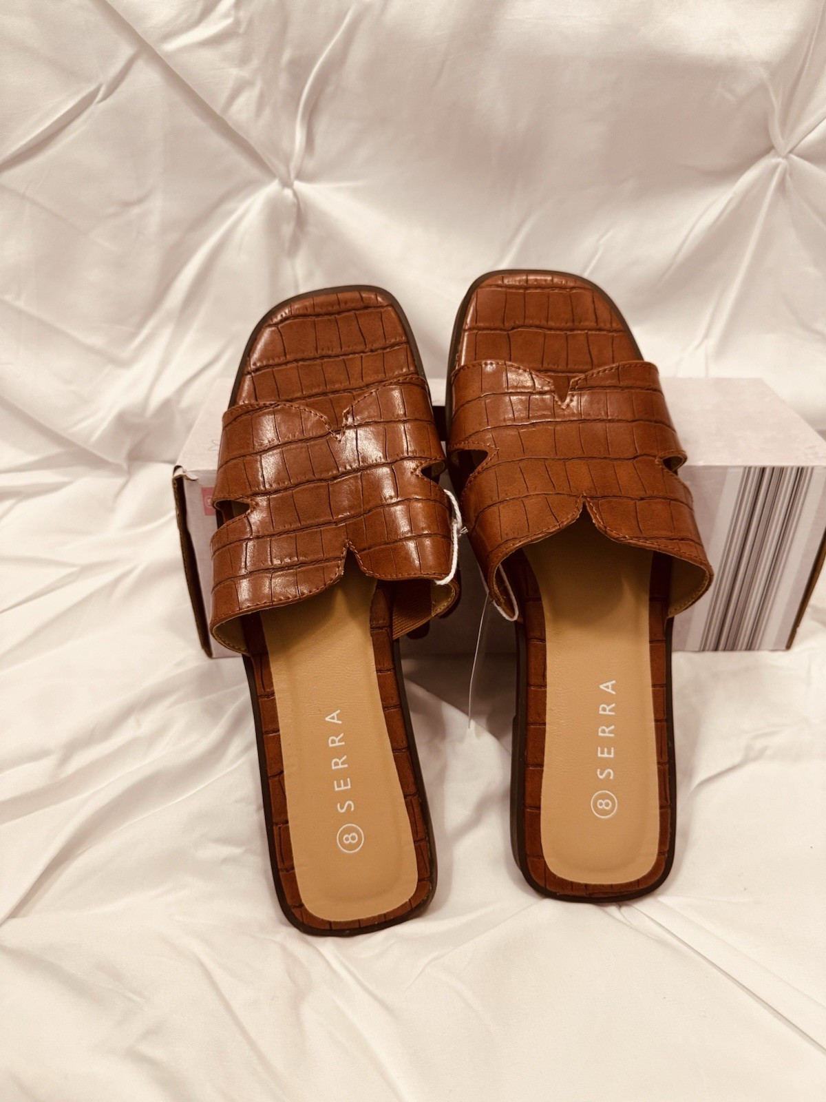 Serra Women’s Brown Croc Embossed Slide Sandals US 8 Faux Leather Slip On