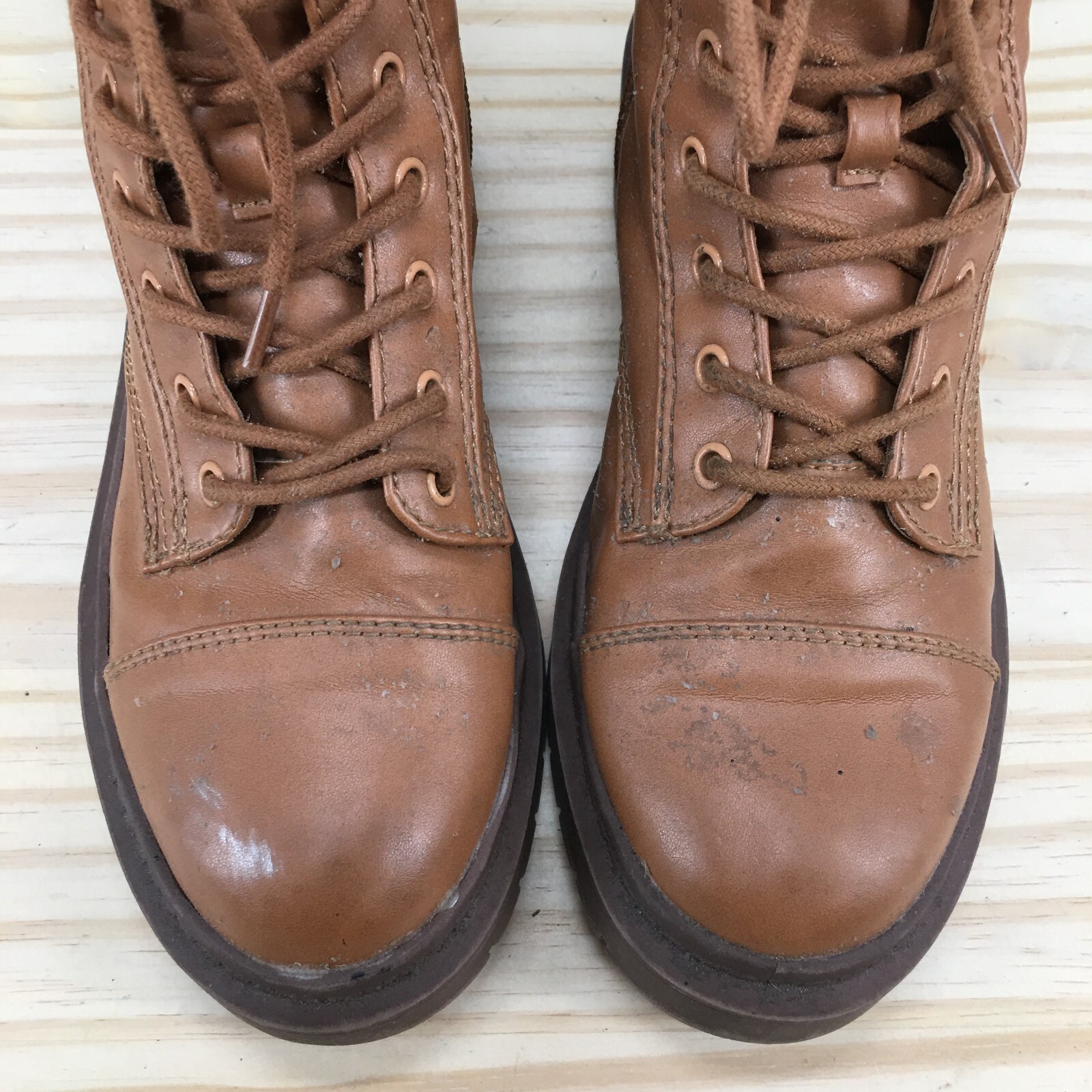 Aldo Boots Womens 6.5 Goer Cap Toe Lugsole Bootie Brown Faux Leather Heels
