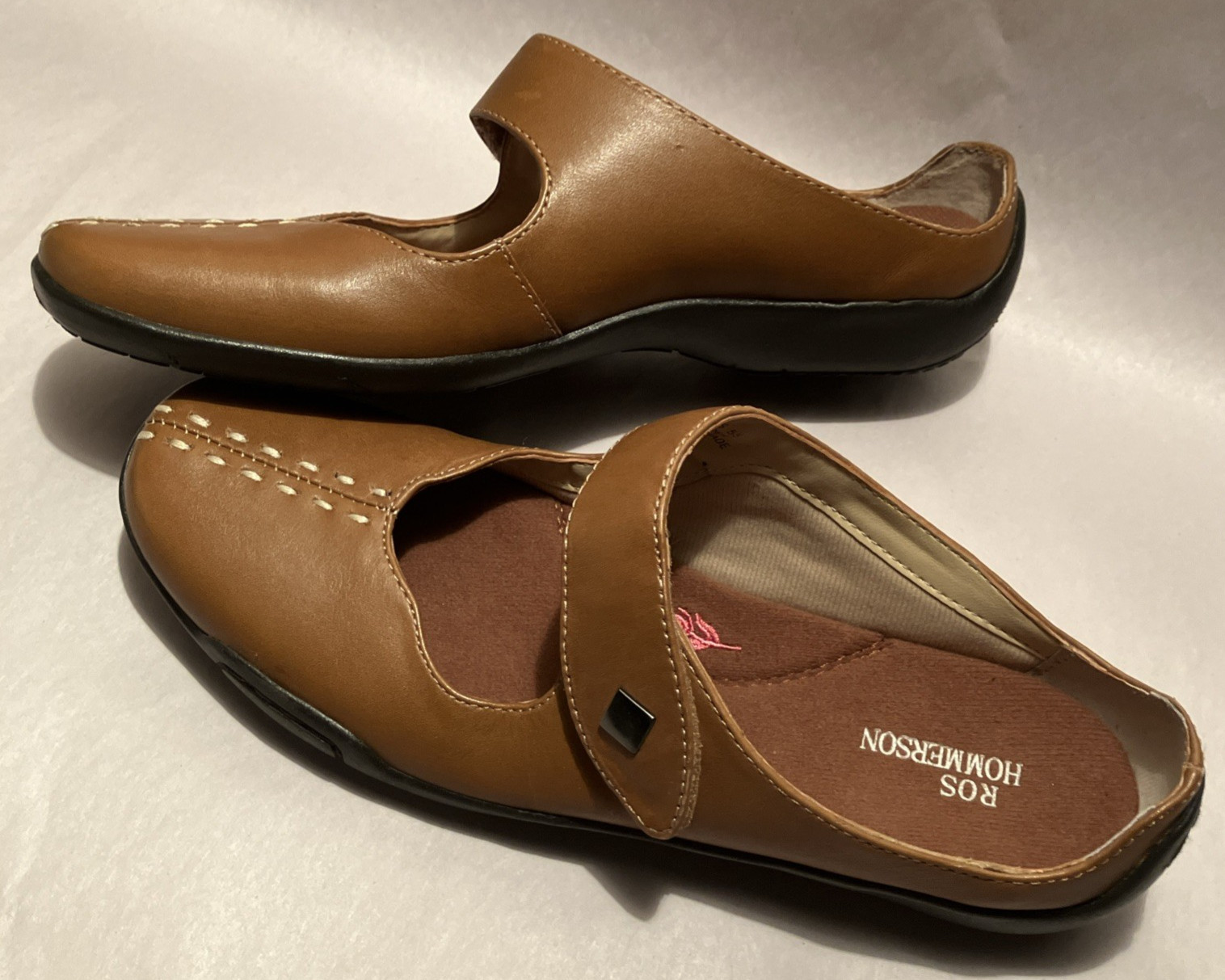 New Ros Hommerson Candice Womens 6SS Luggage Leather Cushion Cut Down Mary Janes