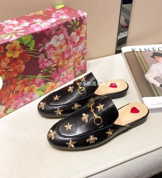 Women Leather Slippers Embrodiery Mules Princetown Horsebit Mules Shoes 35-42