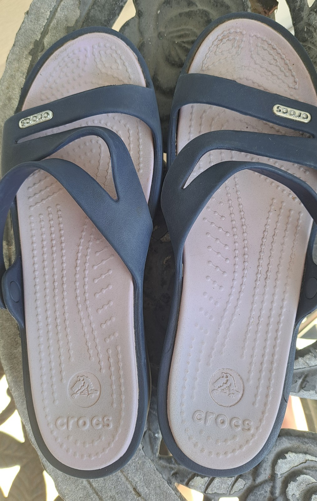 Crocs Patricia Sandals Size W7 Navy And Lavender Slip On Strap Hippy