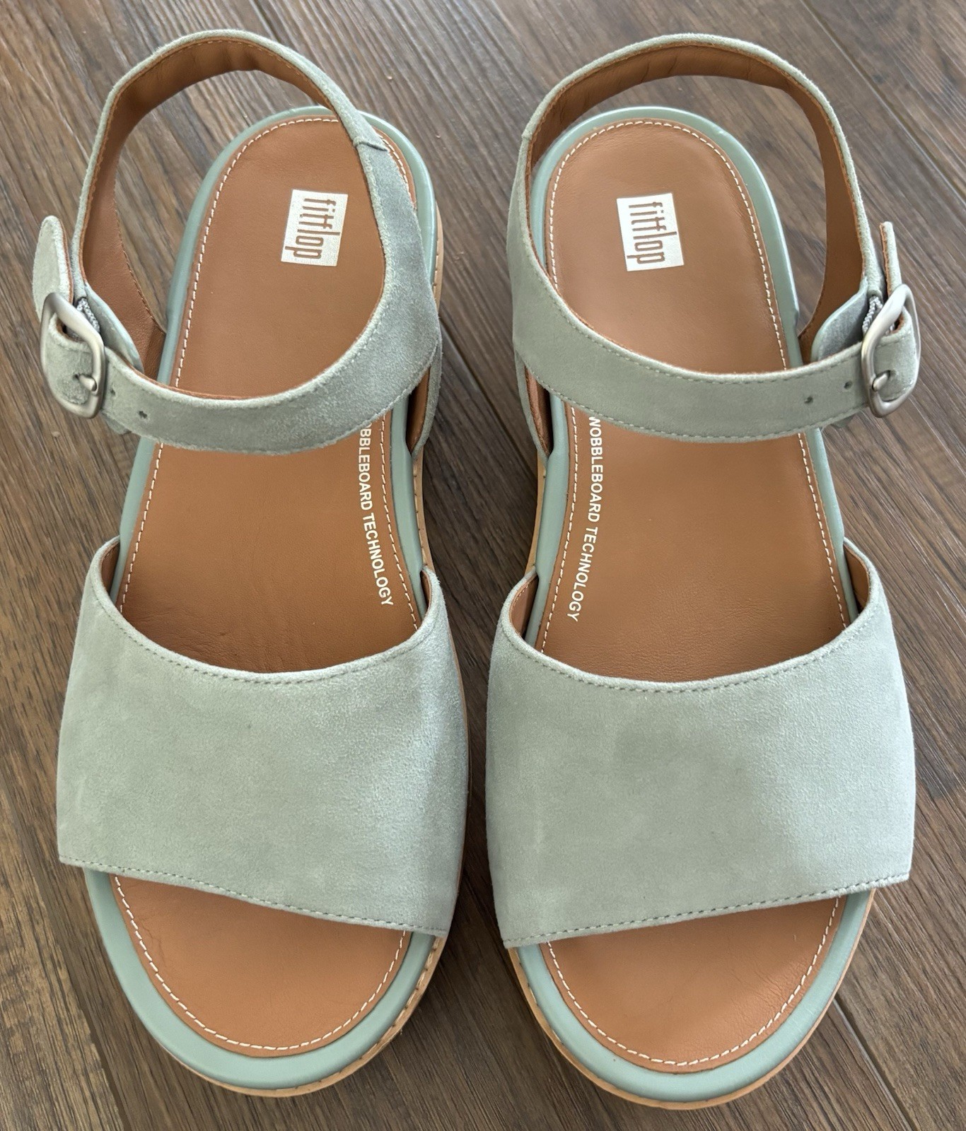 FitFlop Womens Eloise Cork-Wrap Leather Wedge Sandals Back-Strap Mint Green Sz 9