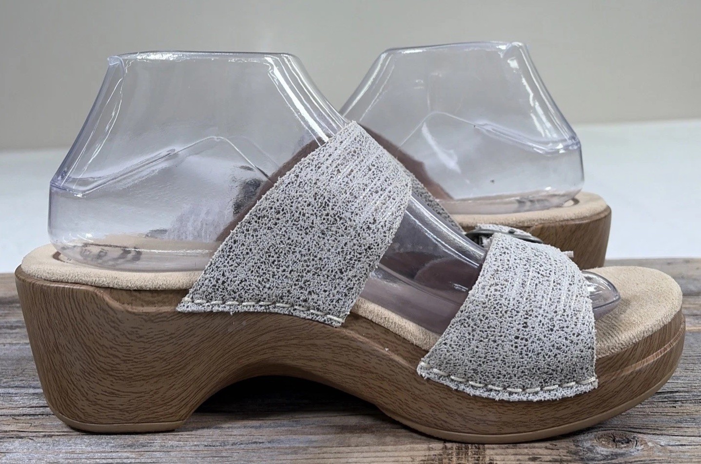 Dansko Sophie 40 9.5-10 Taupe Beige Leather Wedge 2 Buckle Strap Sandals Summer