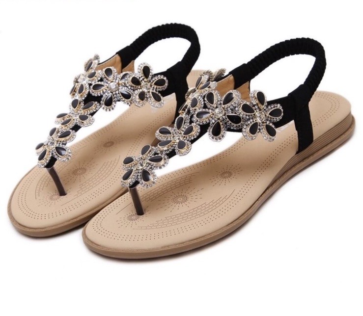 NEW Siketu Black Floral Jeweled Embellished Sandals Sz 9/40 – Cocktail Party