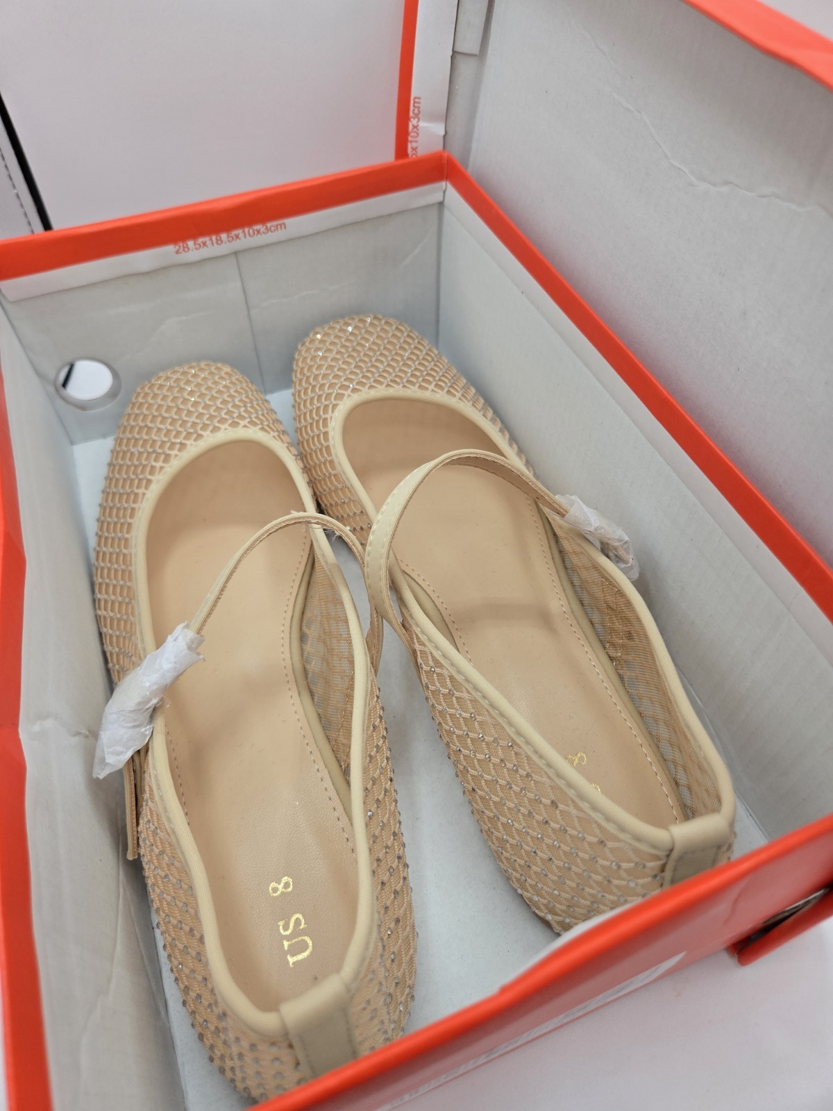 Cushionaire Size 8 Rhinestone Flats Women’s Slip On Tan Brown Biege Rep Box