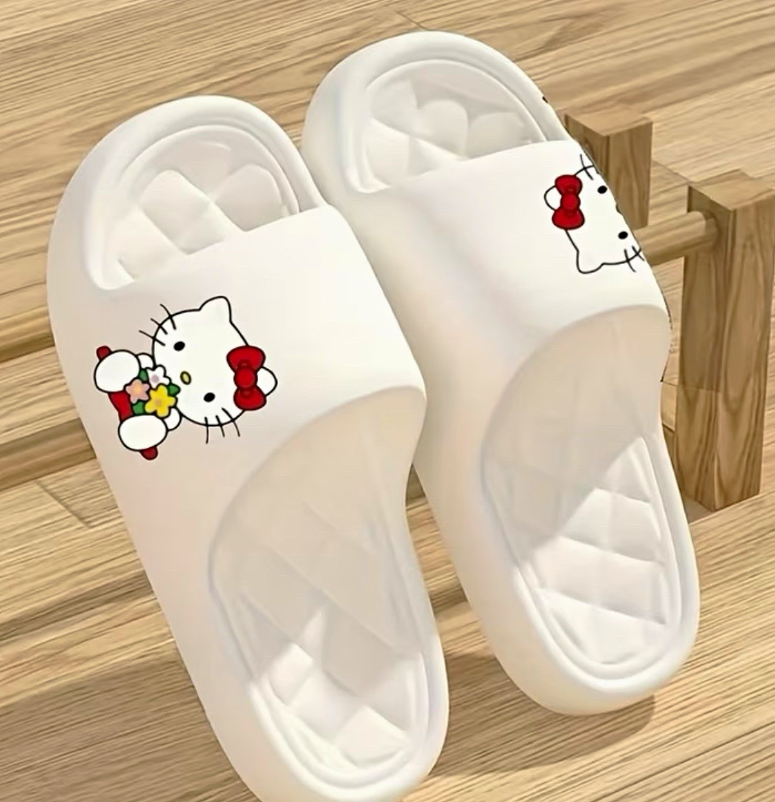Hello Kitty Women’s White EVA Slip-On Open Toe Slide Sandals Logo, 9.5