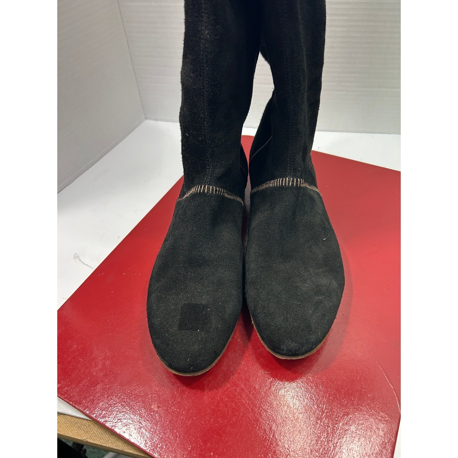 Free People Suede Over The Knee Boots 39 Black Zipper Detail Boho Indie Grunge