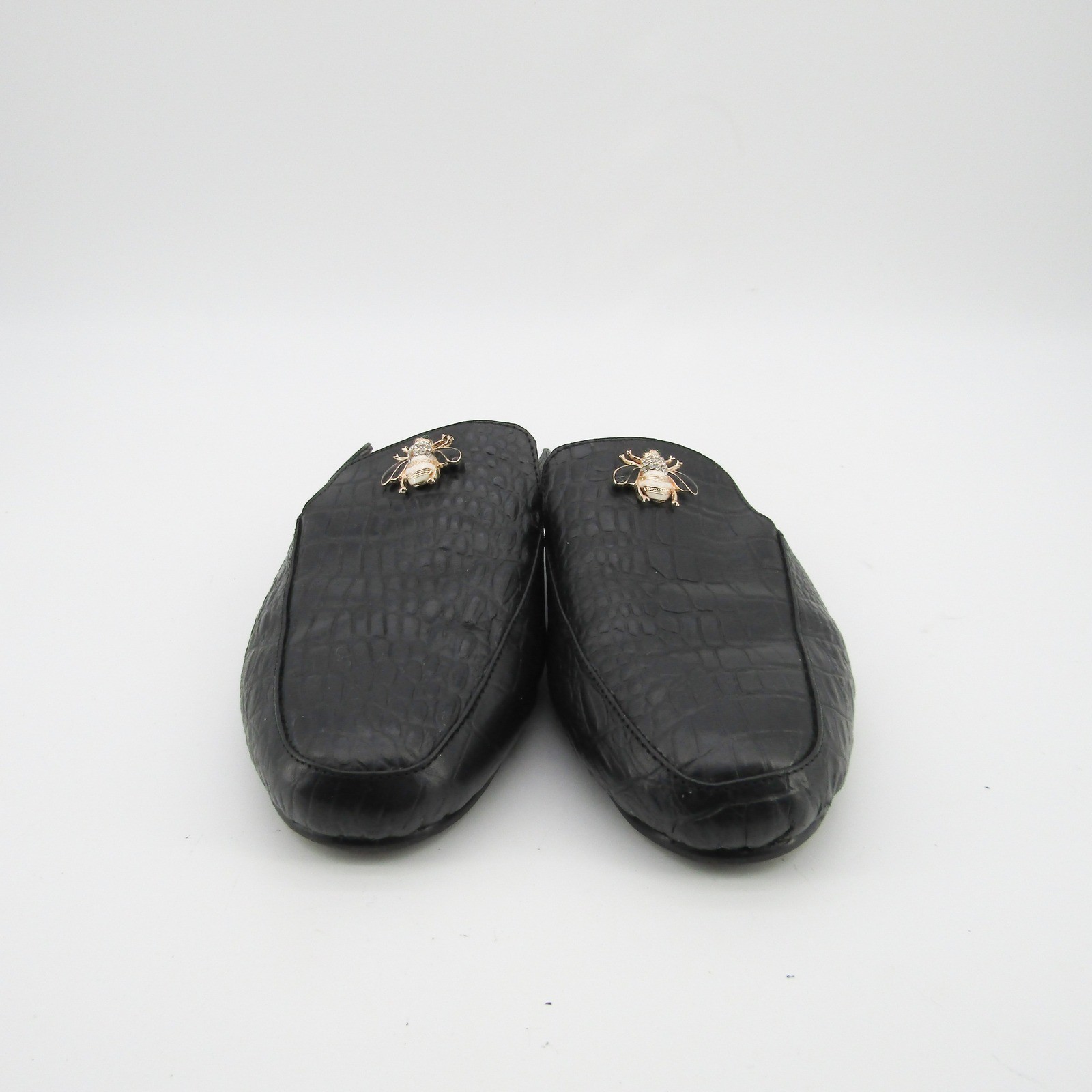 Lopez Indumentaria Black Croc Embossed Bee Embellished Mules Women Size 41