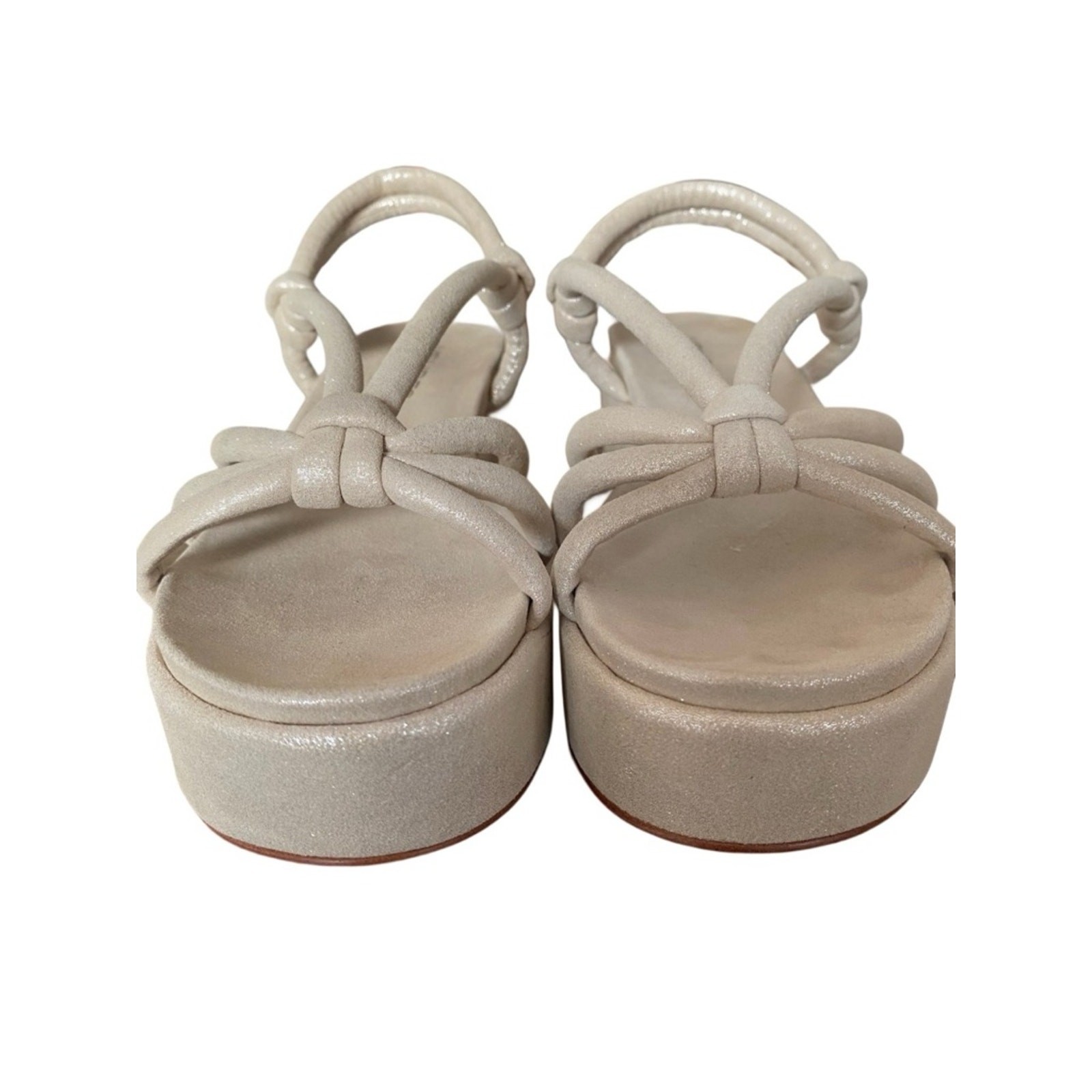 J/Slides Qayla Platform Metallic Suede Sandals Tan Silver size 8