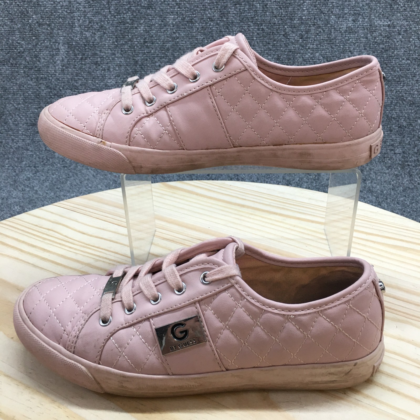 G by Guess Shoes Womens 7.5 GGoadie2 Sneakers Pink Faux Leather Quilted Lace Up