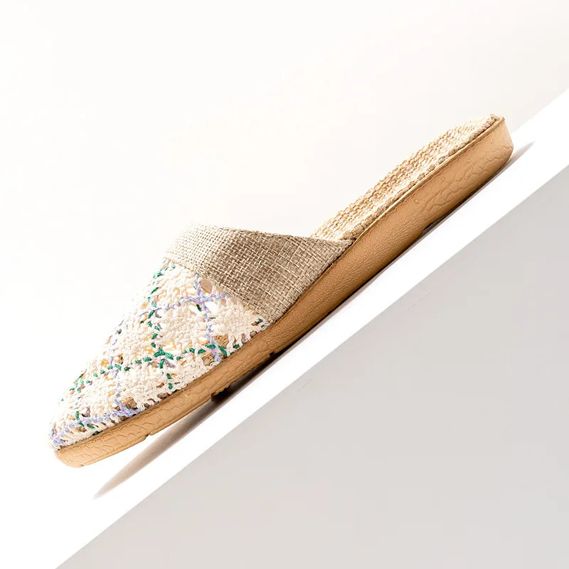 New Oriental Flax Slippers For Women Summer Indoor Home Summer Wooden Floor Slip