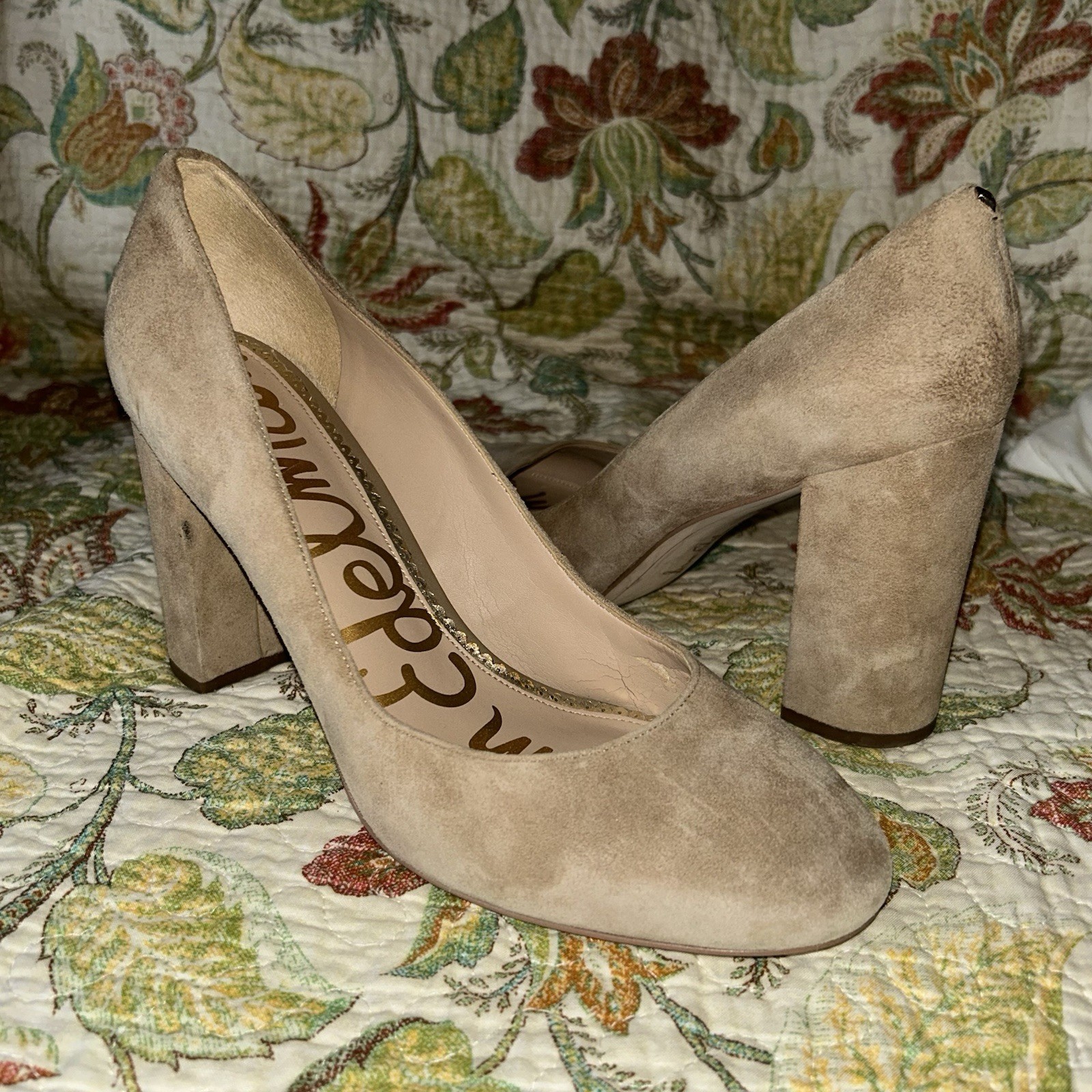Sam Edelman JUNIE Oatmeal Suede Leather Block 3.25″ High Heel Size 10W