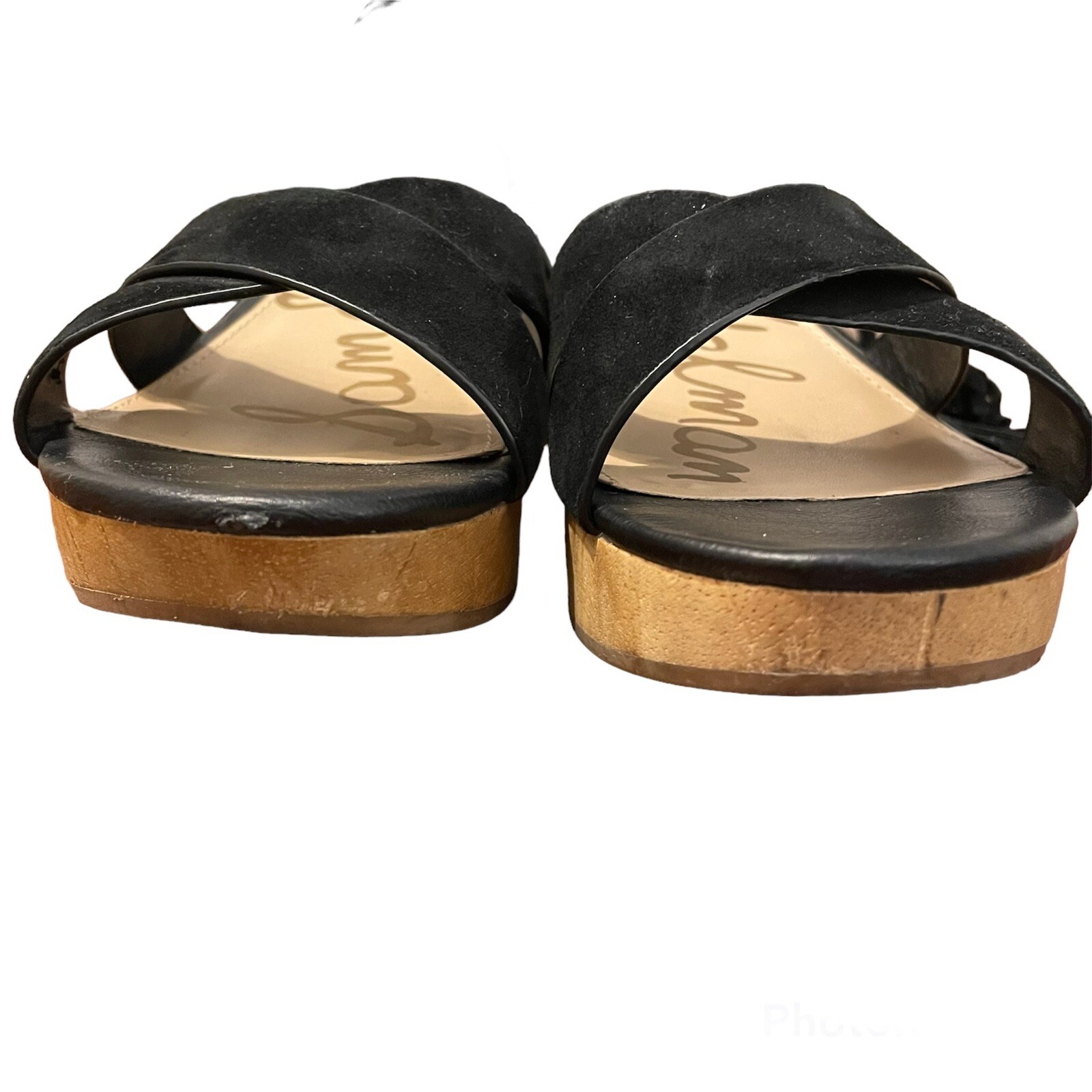 Sam Edelman 7 Jenna Sandals Black Ankle Straps Wooden Heel Platform Suede Boho