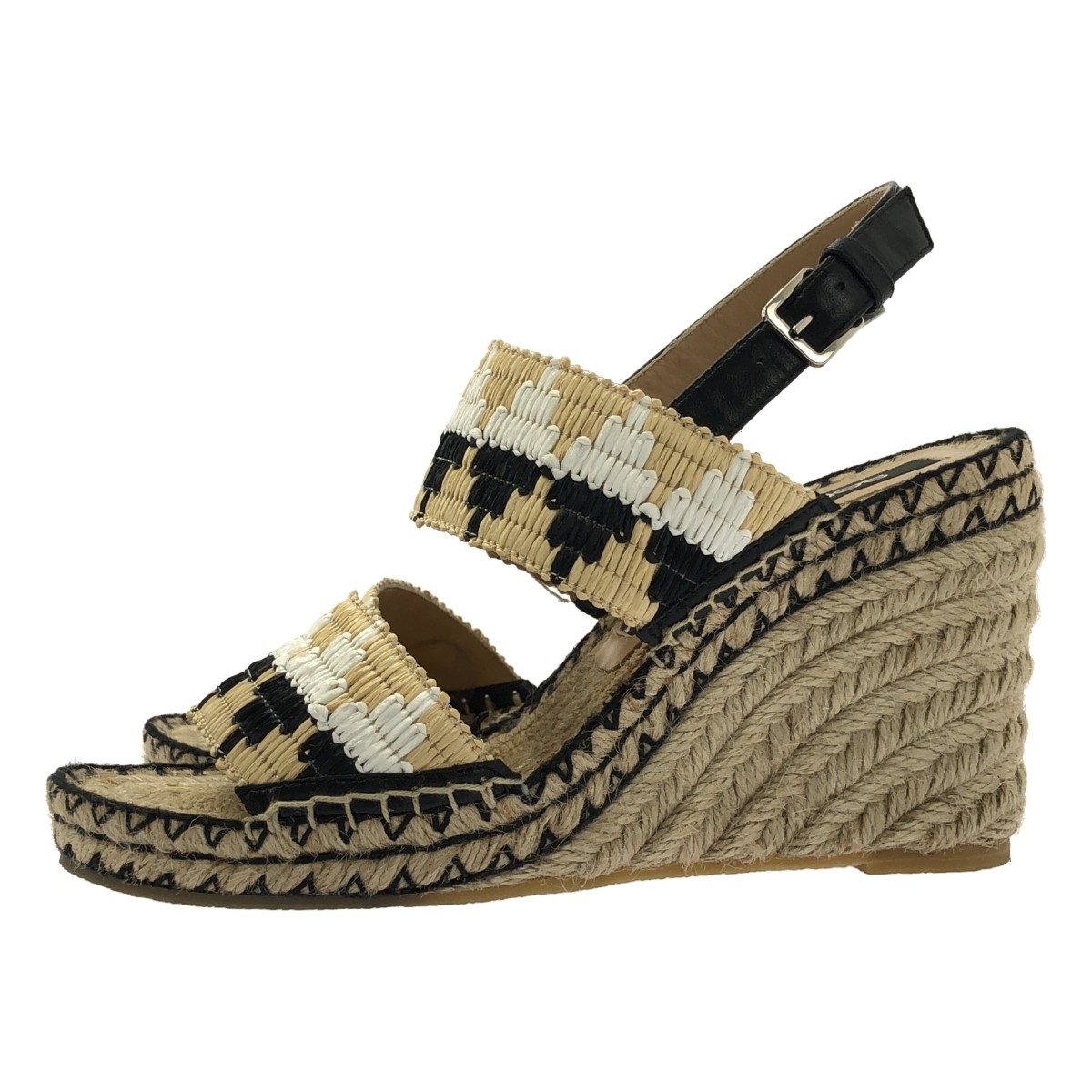 Sergio Rossi SR Rimini 085 Wedge Sole Sandals Beige Black White Women’s EU38/US8