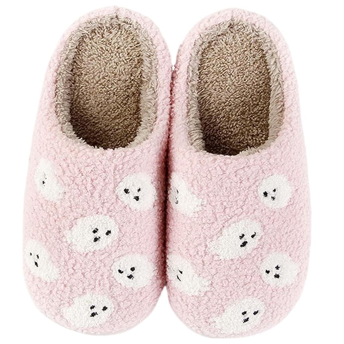 Plush Spooky Slippers for Women Men Foam 9-10 Women/8-8.5 Men, Pink