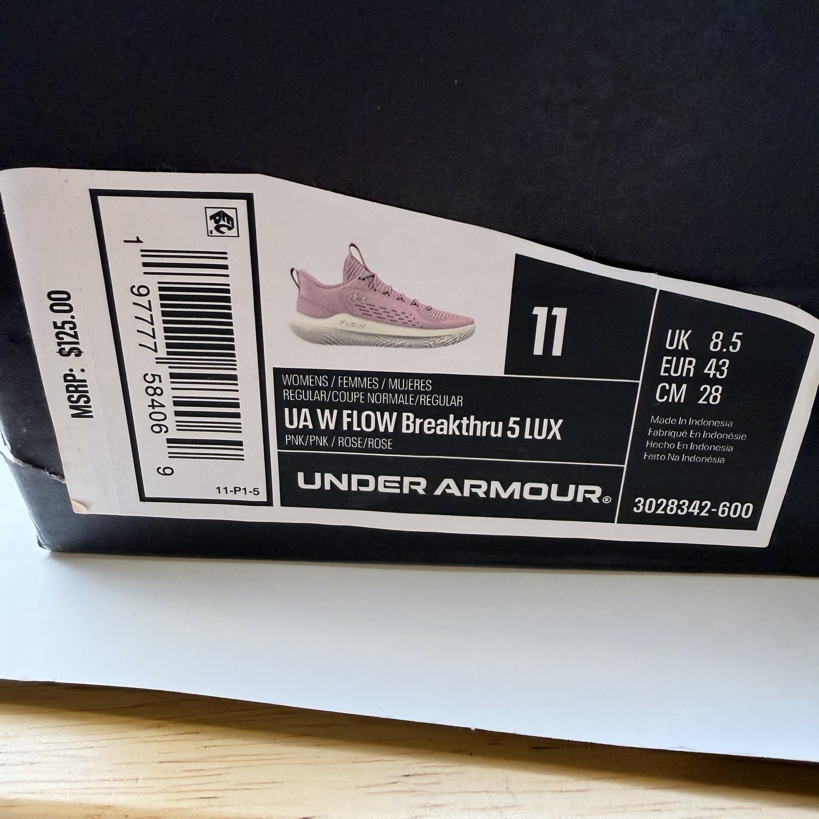 NWT Under Armour Flow Breakthru 5 Sneakers Pink/Rose 3028342-600 Women’s 11