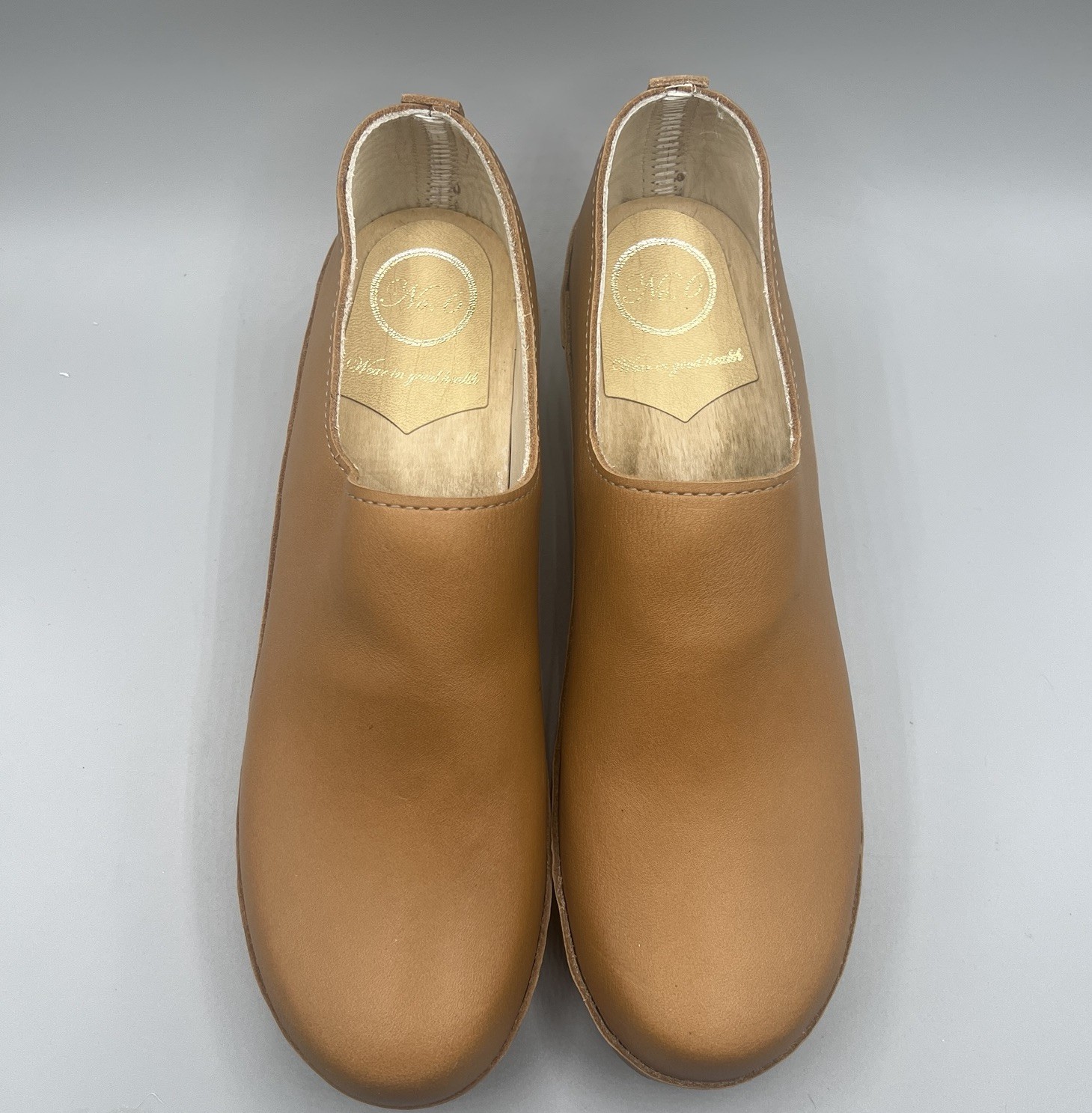 No. 6 Ashby Closed Back Leather Mid Wooden Heel Clog Womens Size 43/ US 12 NWOB