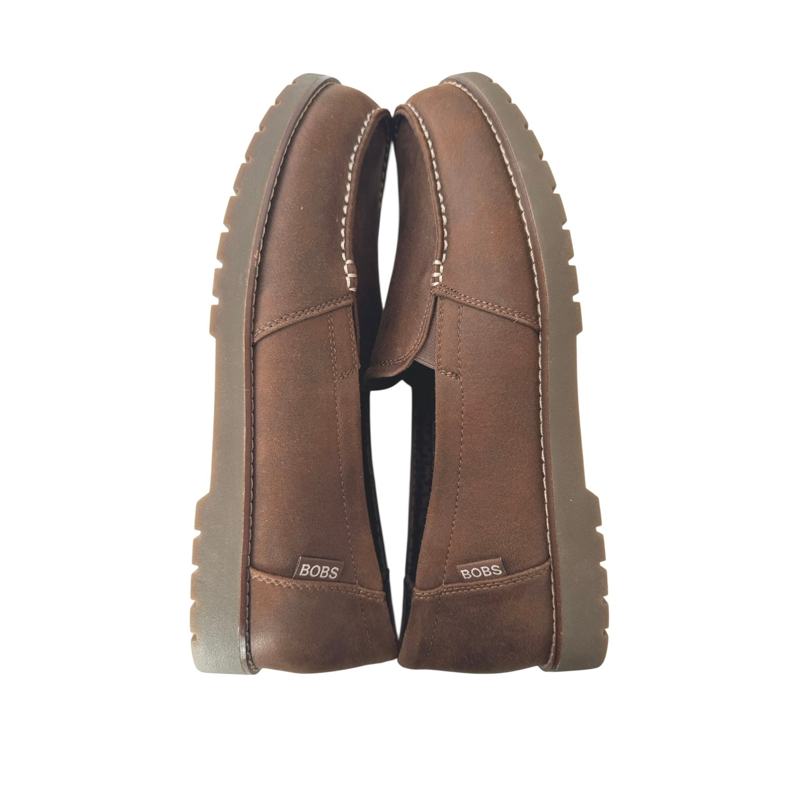BOBS By Skechers Women’s Chill Lug Leather Slip On Moc Toe Loafers 11 M Brown