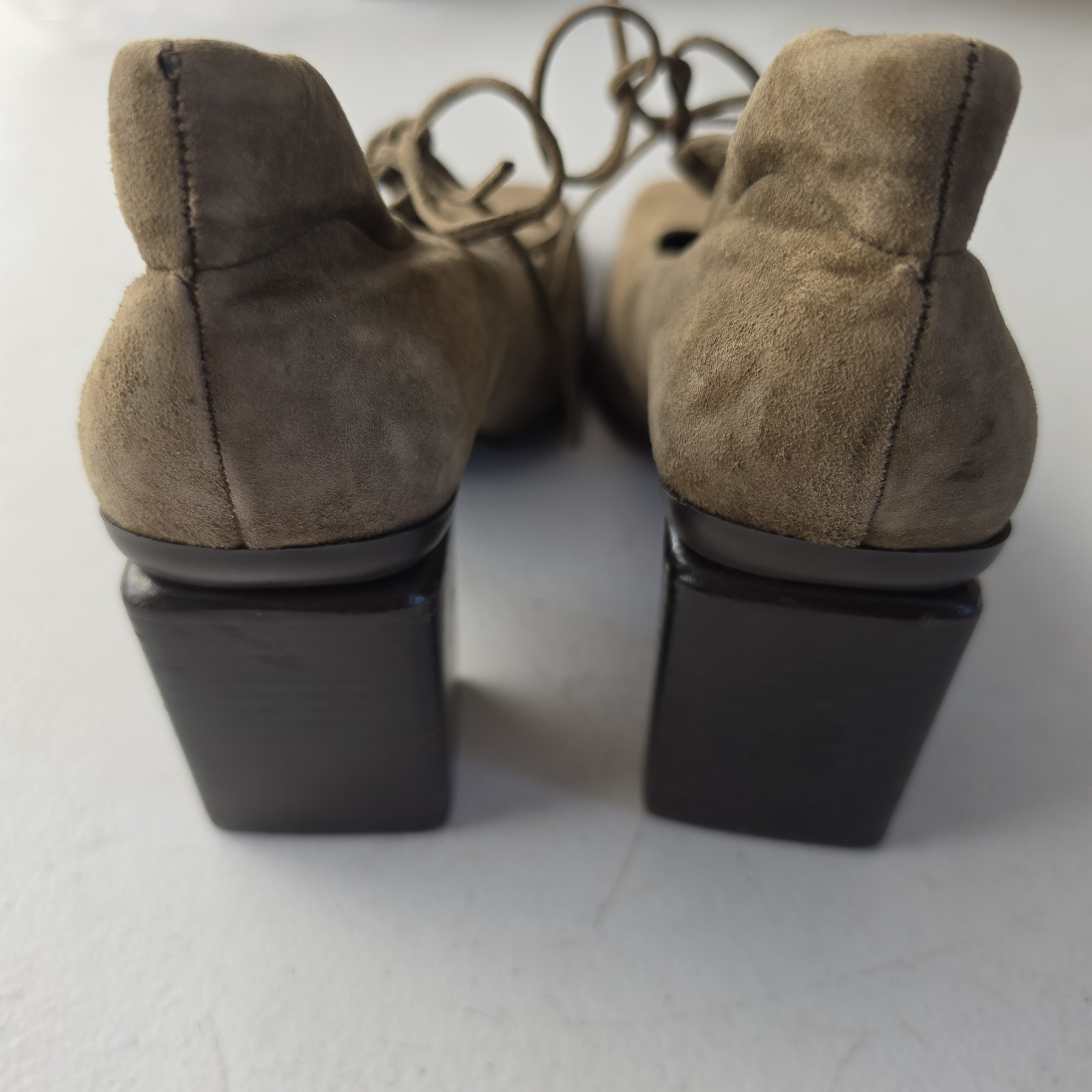 Nine West Brown Suede Lace-Up Laces Square Toe Block Heel Pumps Womens 7.5M