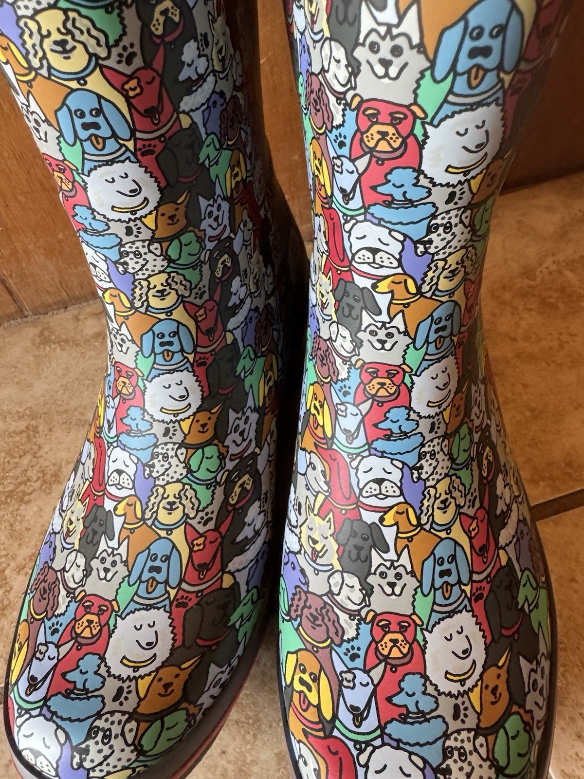 BOBS For Dogs Women’s Waterproof Buckle Mid-Calf Rain Boot Dog Print US 6