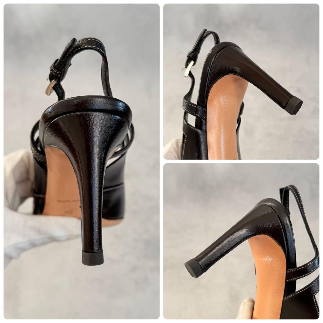 Prada Stitched Bow Slingback Heels Black Leather Women’s US 6 UK 3.5 EU 36 Pumps