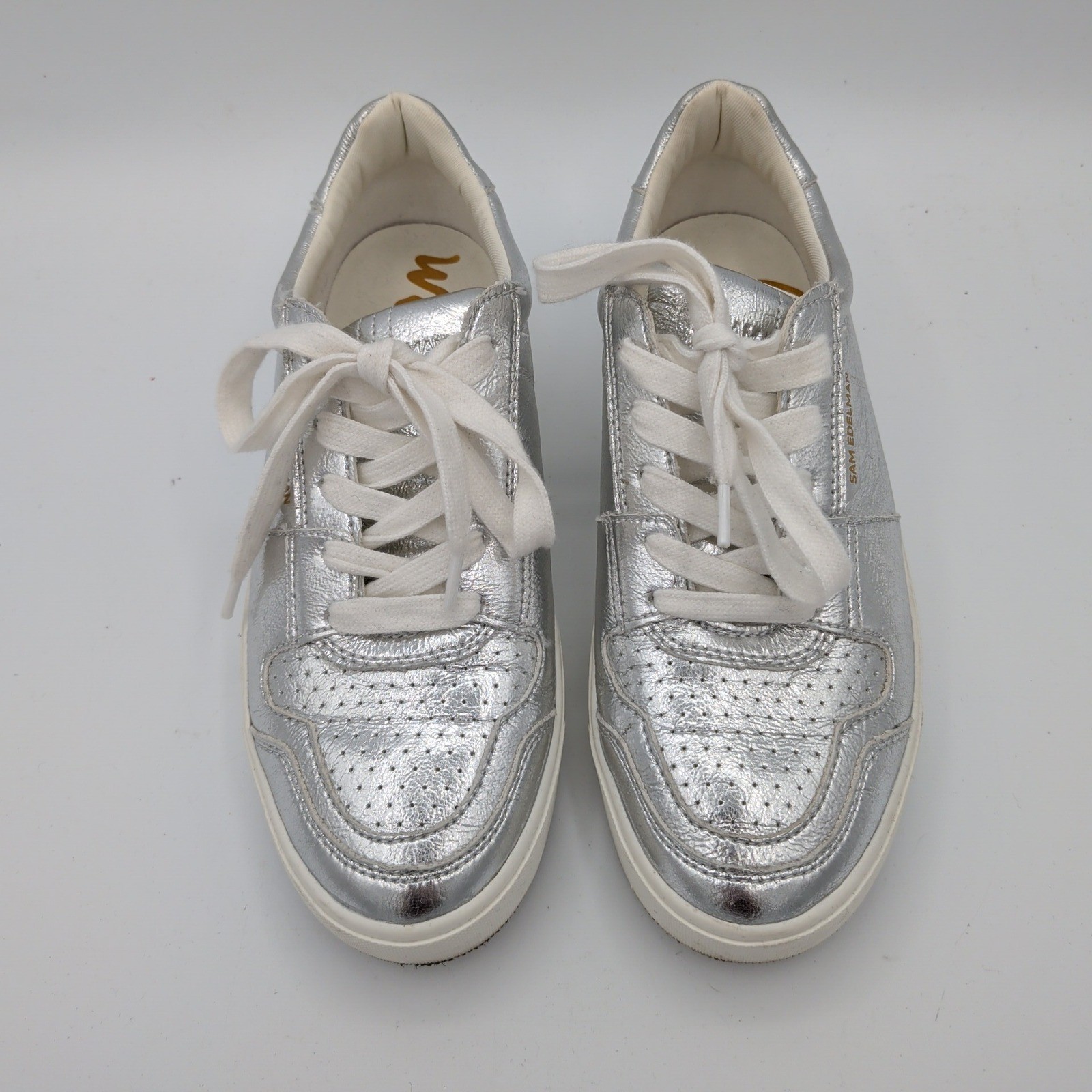 Sam Edelman Edie Silver Metallic Low Top Sneakers Womens Size 6M SE-1980