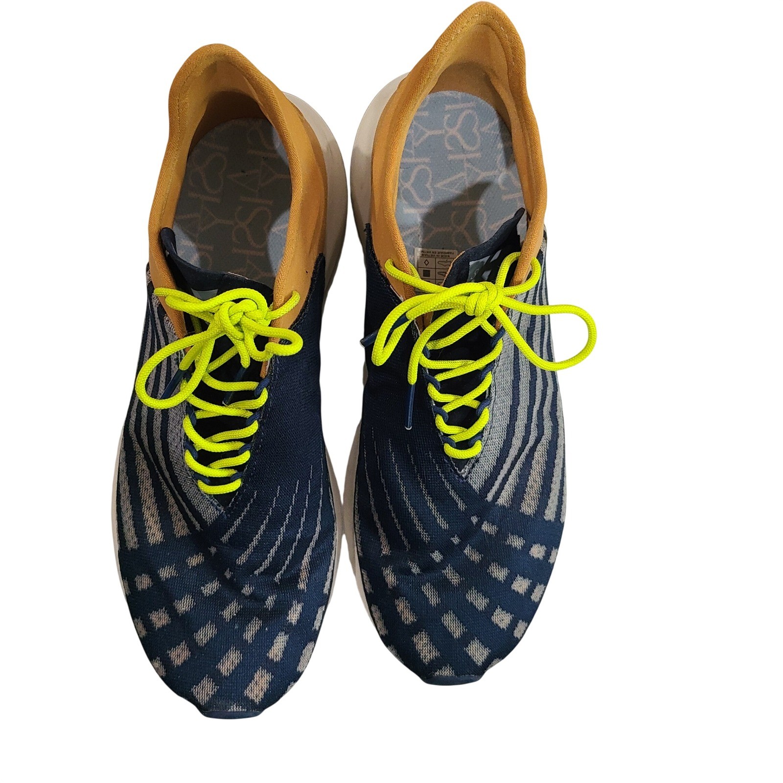 Saysh One Womens 8.5 Running Shoes Navy Mustard Yellow Neon Laces Allyson Felix