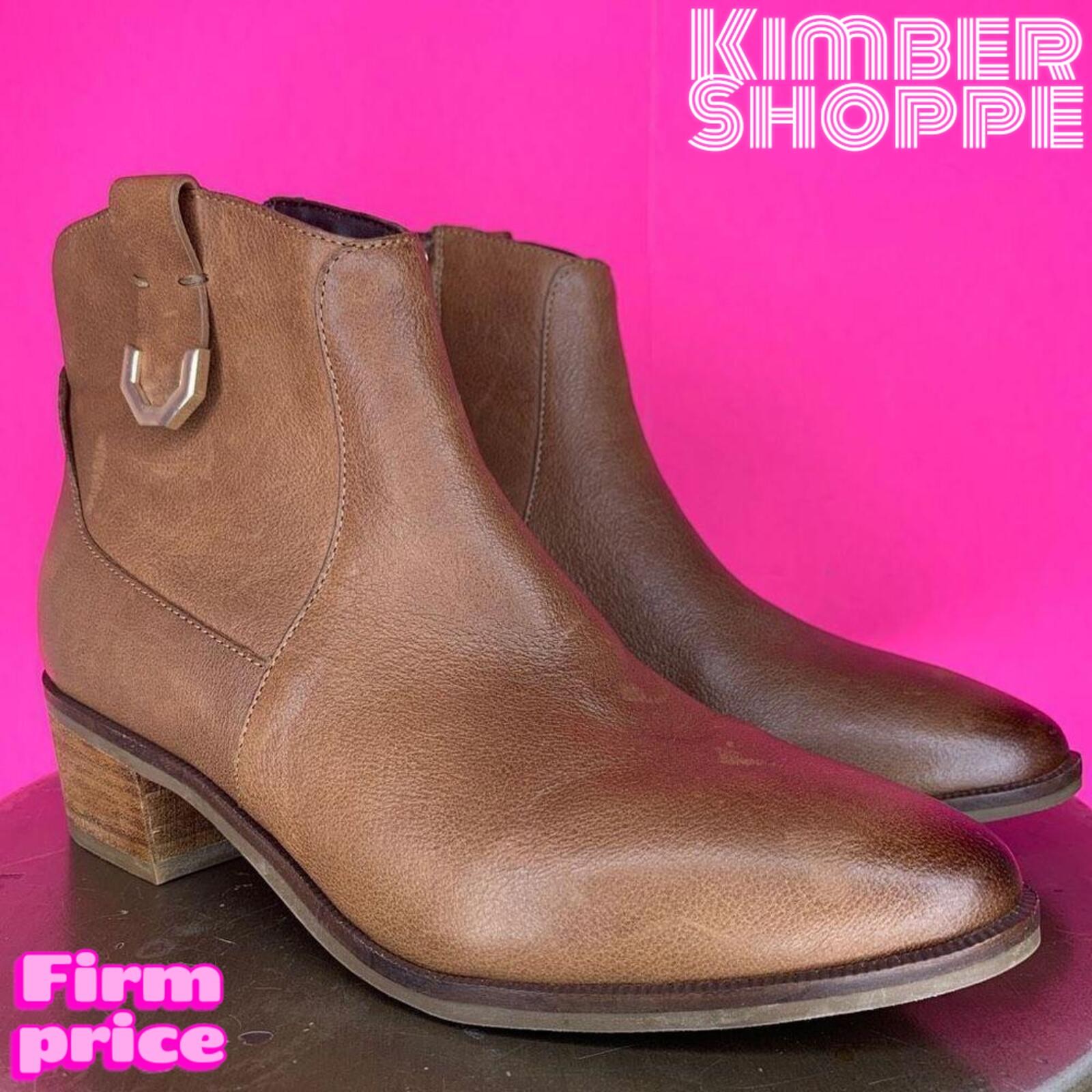 Cole Haan Maci Brown Leather Gold Pull Tab Almond Toe Ankle Boots US 6