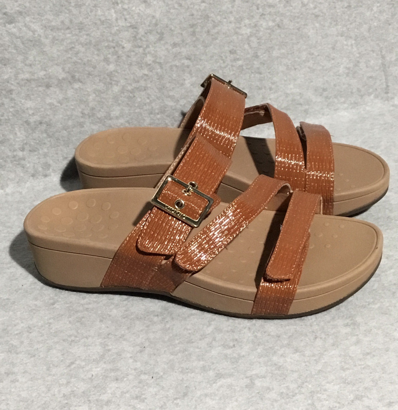 Vionic Rio Woven Platform Sandals Size 9 Wide Brown Adjustable Straps Slides