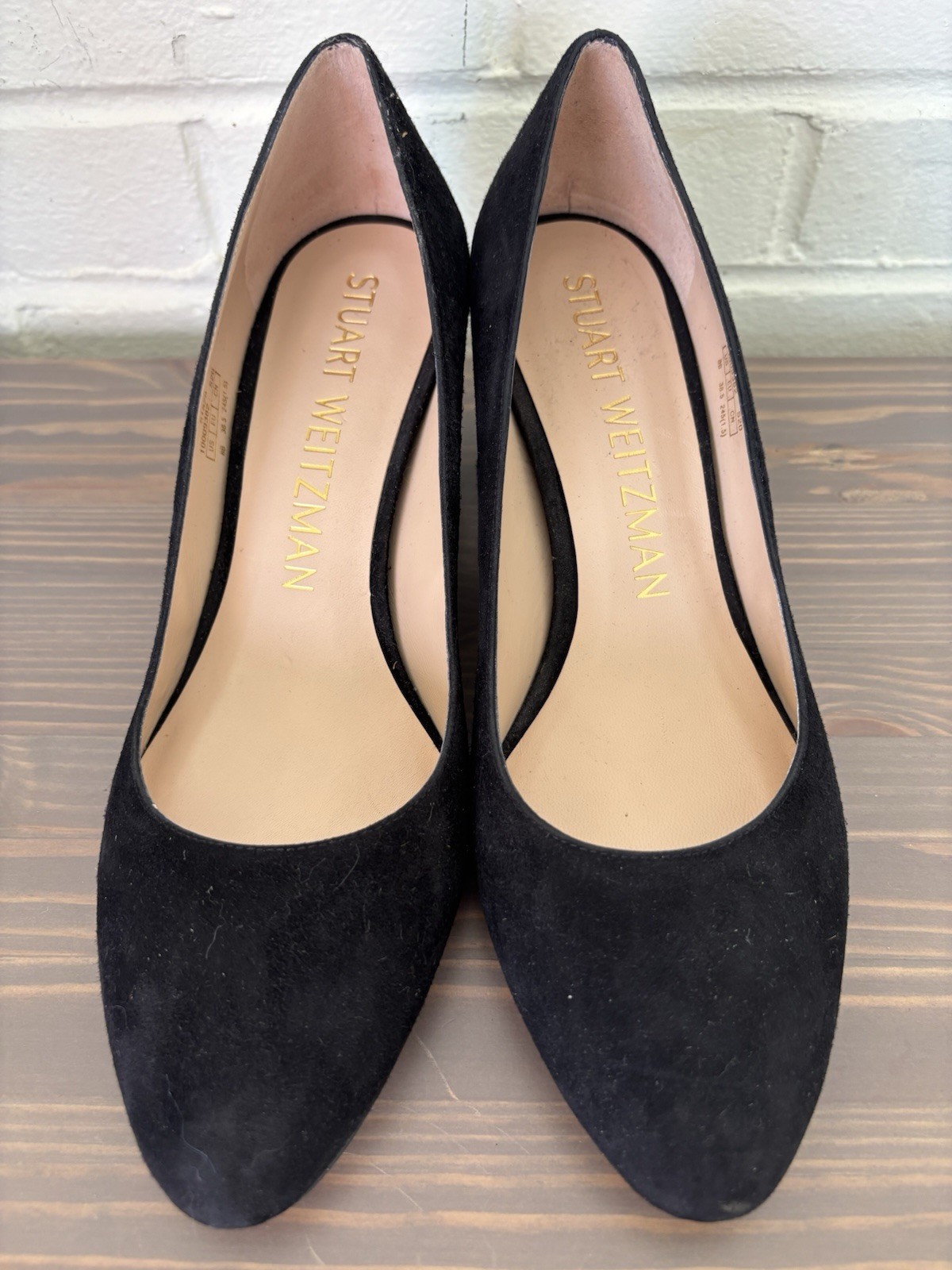 Stuart Weitzman Black Suede Power 50 Pumps Block Heel Round Toe Size 8B