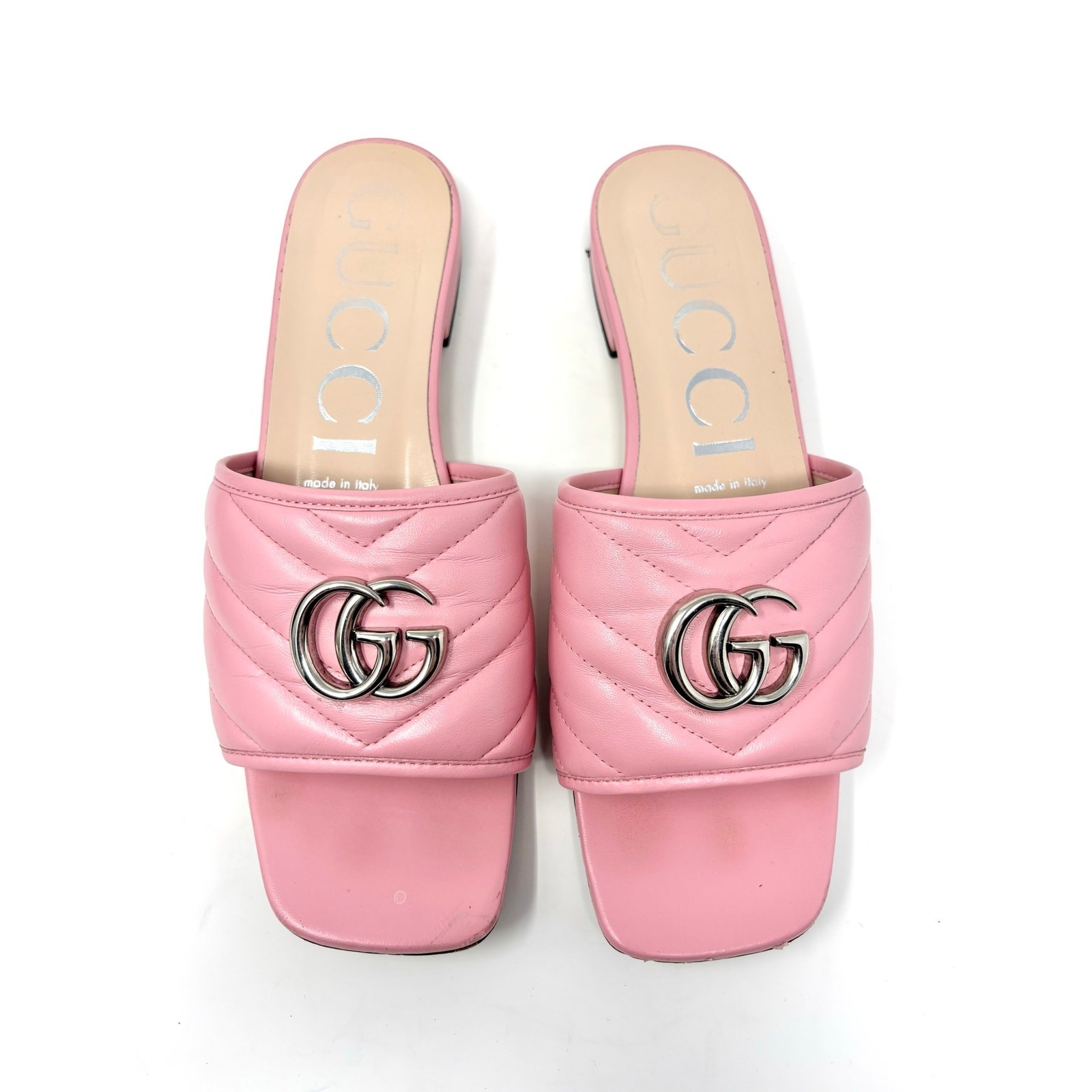 Gucci Marmont Nappa Matelasse Quilted Leather Slide Flat Sandal EU 39.5