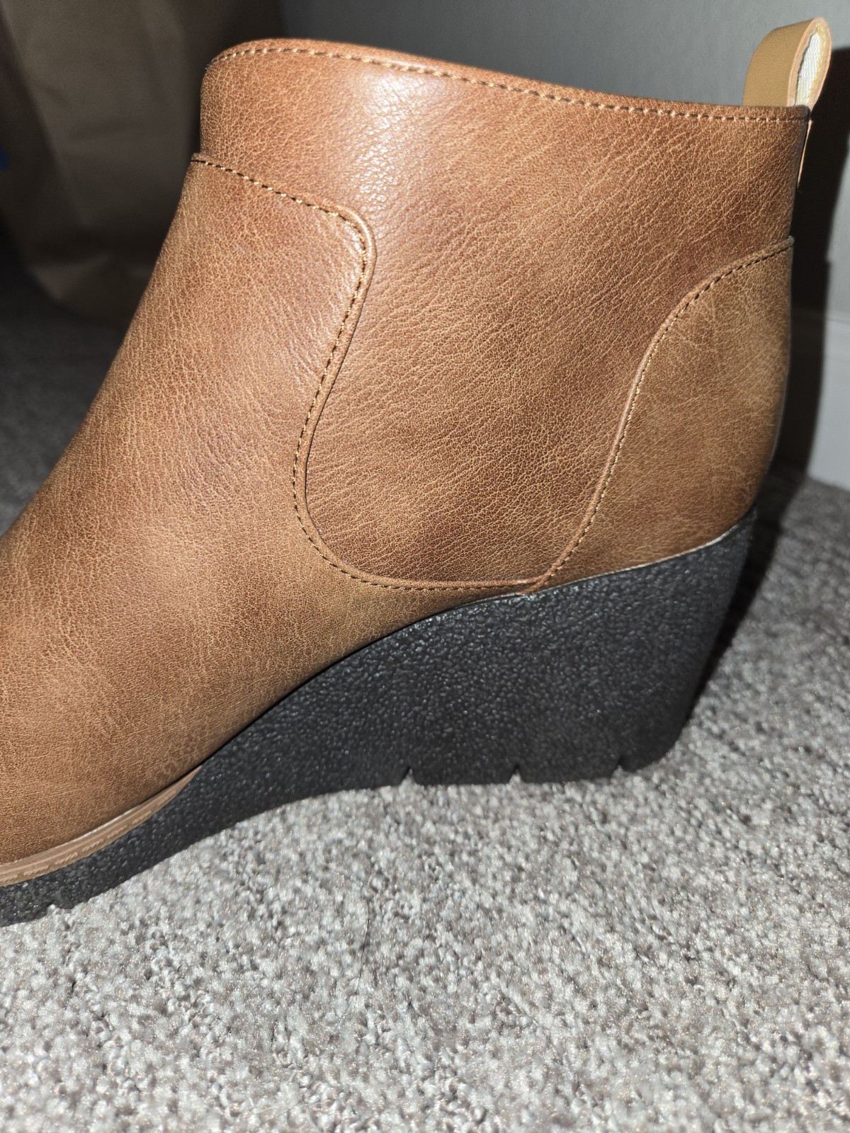 Dr. Scholl’s Bianca Brown Leather Ankle Bootie Zip Wedge Round Toe US 10M