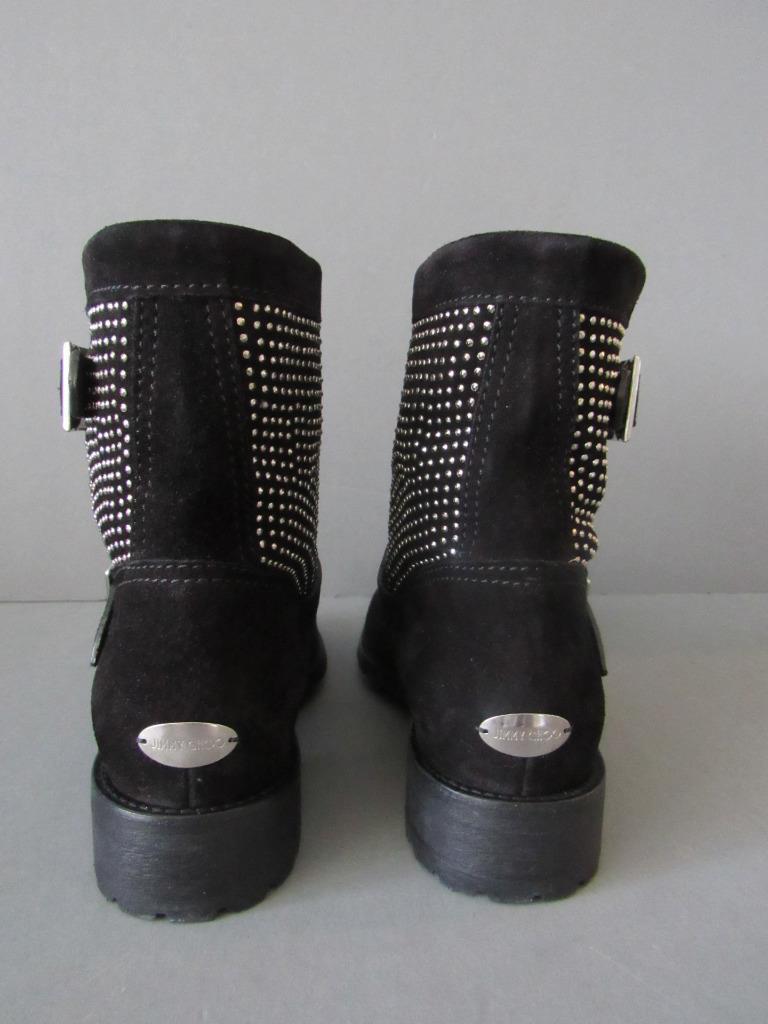 AUTHENTIC VINTAGE JIMMY CHOO NEW 36 BLACK SUEDE STUDDED BIKER ANKLE BOOTS NIB