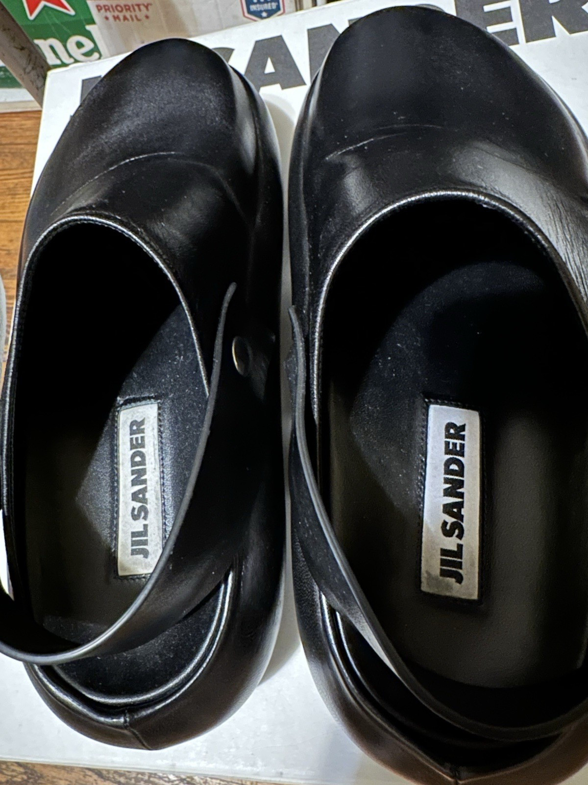Retail $1,280 Jil Sander Sabot Leather Sandals Clogs 37 Black Mules Slide Italy