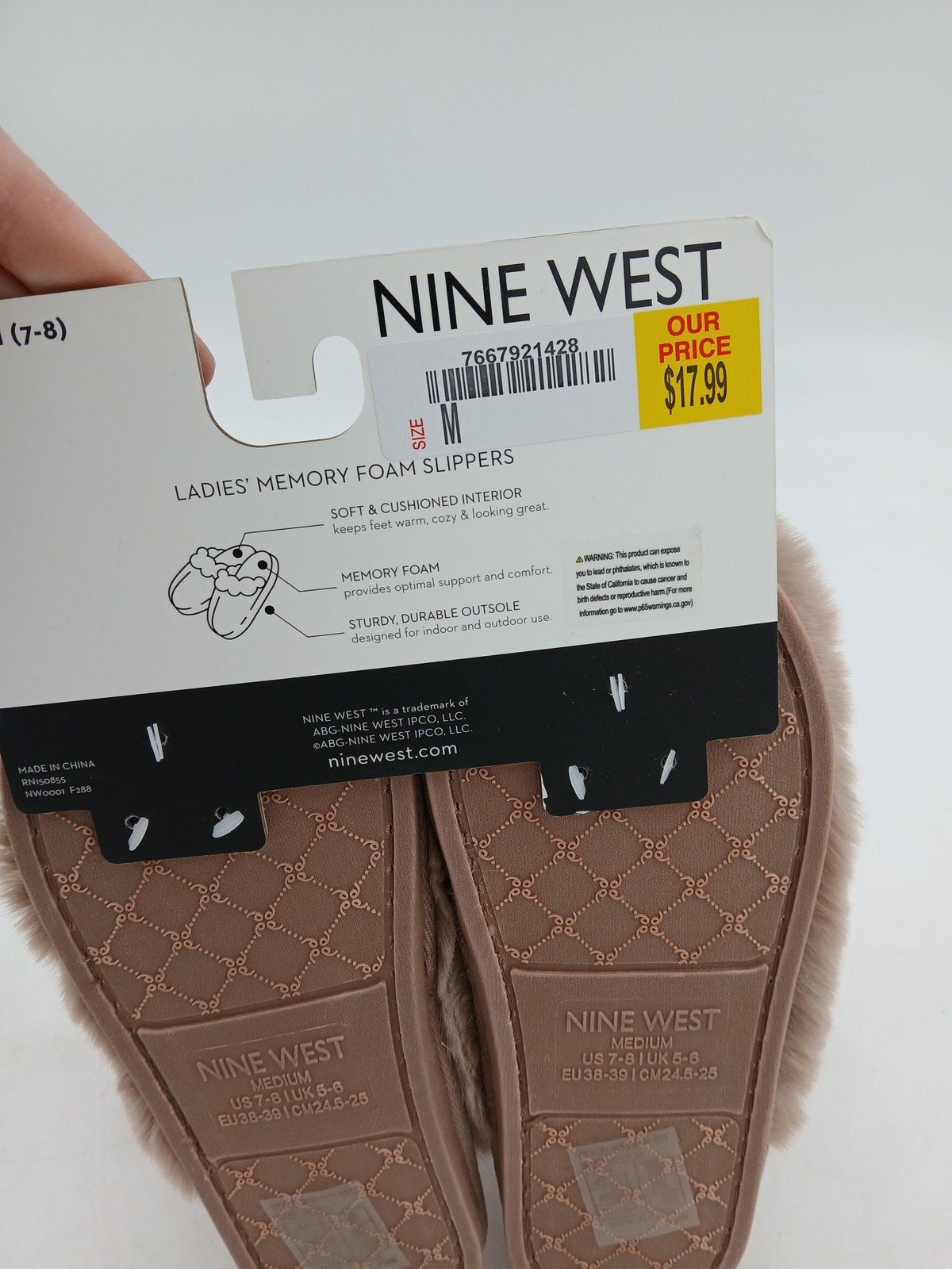 Nine West Slippers Womens Size 7-8 Medium Tan Faux Fur Memory Foam Indoor
