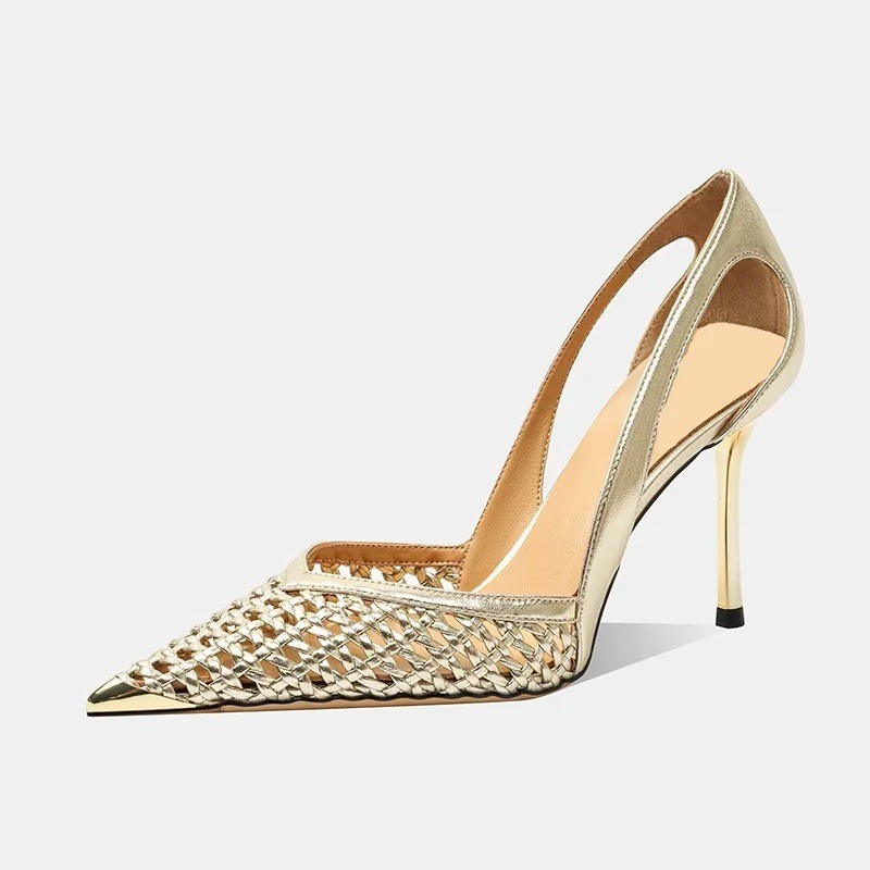 Women Elegant High Heel Sandals Pointed Toe Hollow Stiletto Dress Shoes