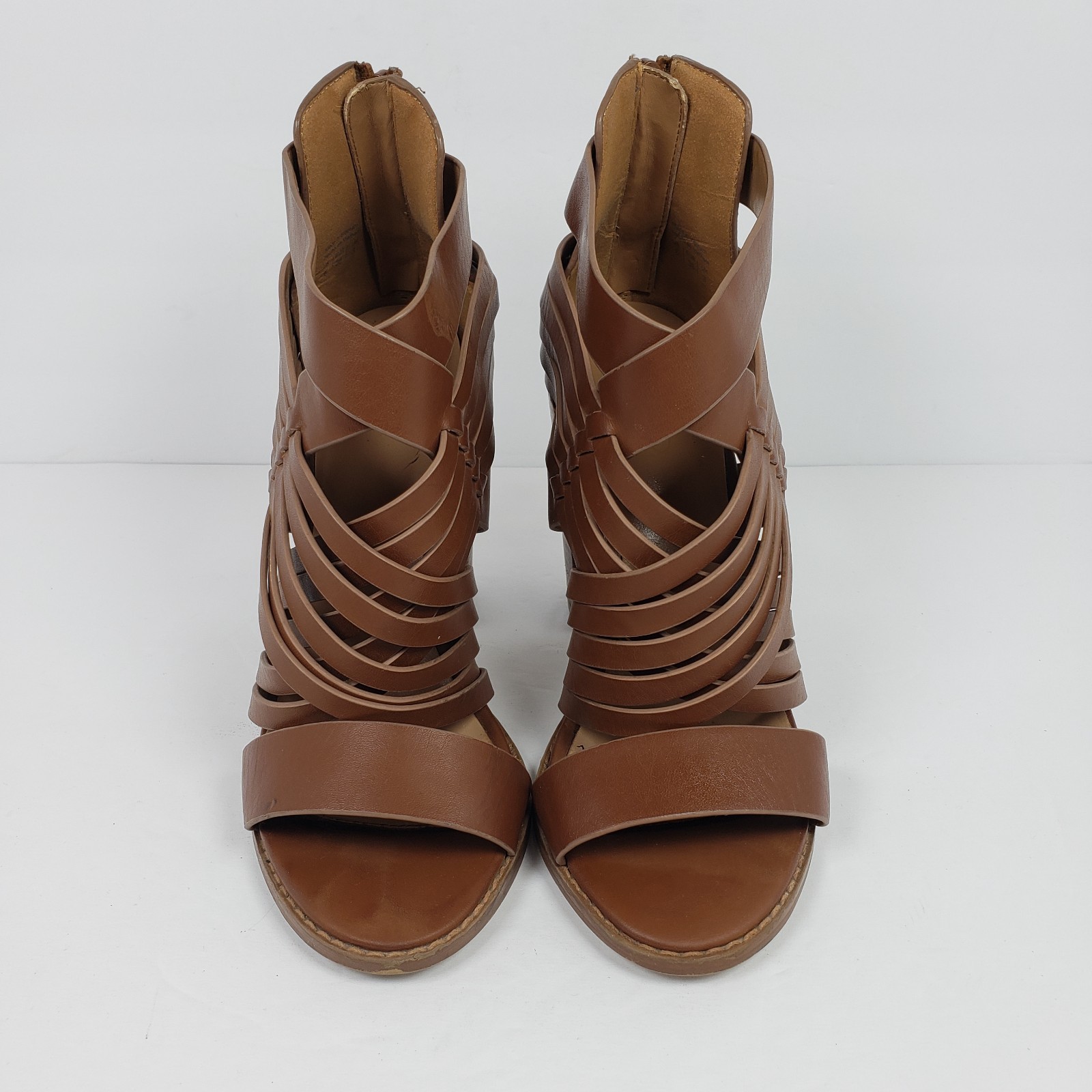 Aldo Womens Size 6 Brown Strappy Formal Party 4.25″ Heeled Peep Toe Heels Shoes