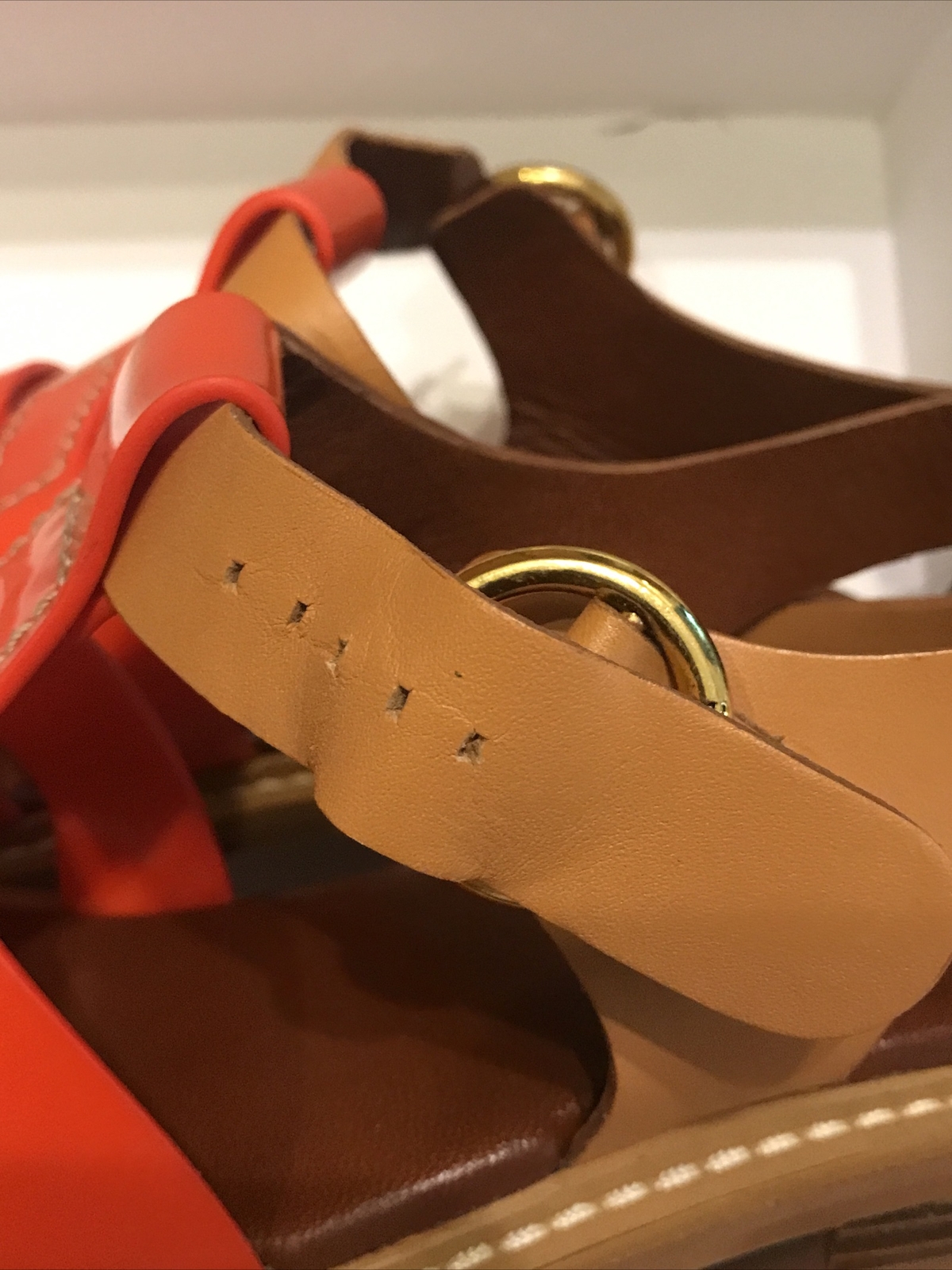 See By Chloe Fisherman Millye Orange Beige PV Rubber Sandals Size 8 38 New